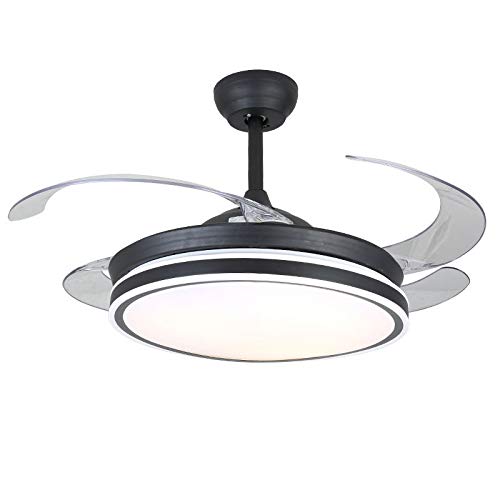 WUPYI 42 Inch Smart Ceiling Fan with LED Light - Remote Control, Retractable Blades, 3 Color Temperatures, Black - Perfect for Bedroom, Living Room & Dining Room Cooling & Lighting