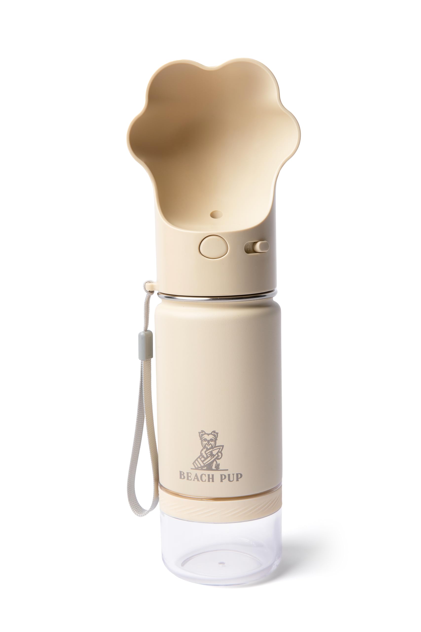 Stainless Steel Portable Dog Water Bottle with Food Container - 10 oz Leak-Proof Pet Water Dispenser with Bowl - Cream Color for Outdoor Hiking, Travel & Walks