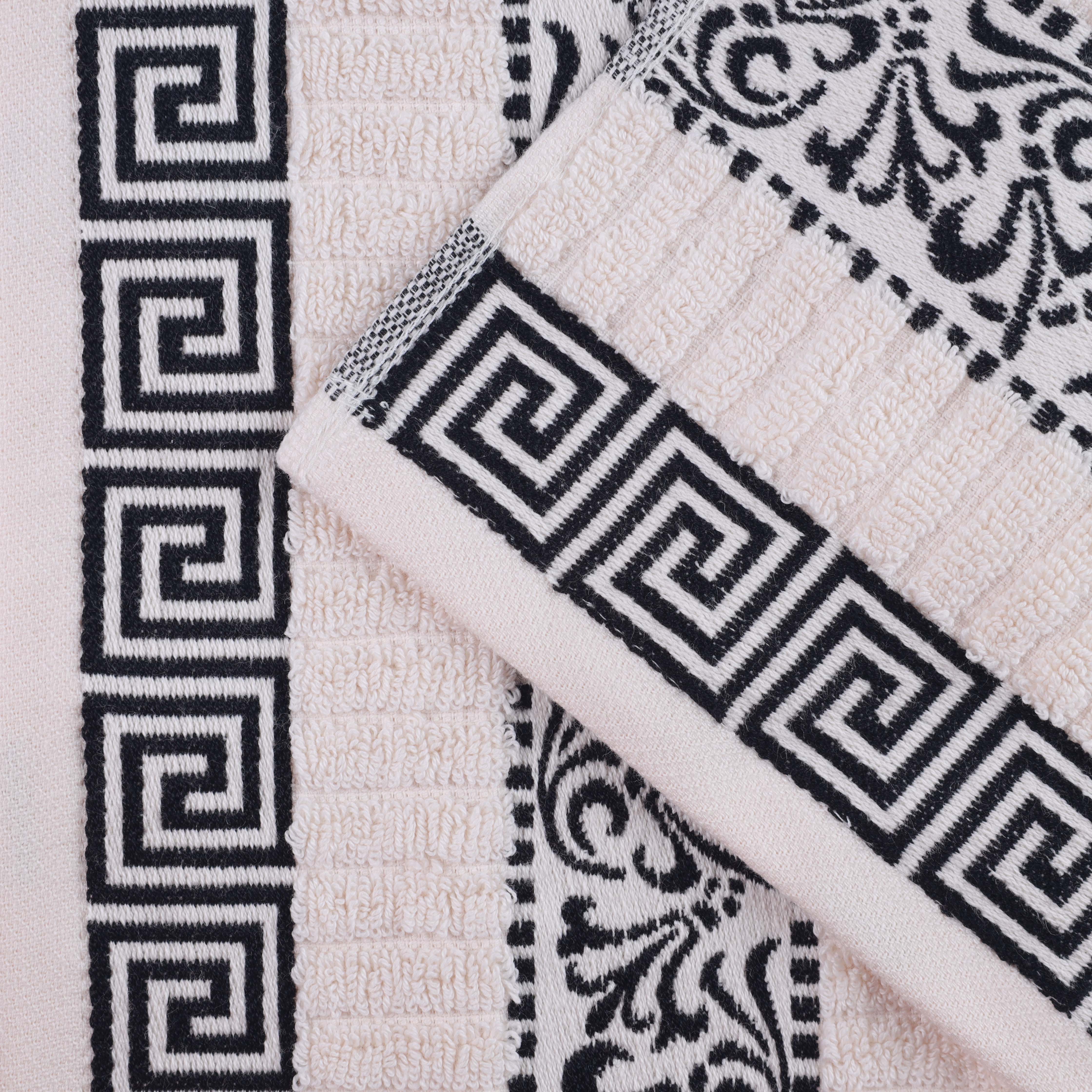 Premium 8-Piece Cotton Towel Set with Greek Scroll & Floral Design - Soft Bath Towels, Hand Towels & Washcloths - Perfect for Bathroom, Spa & Luxury Home Decor
