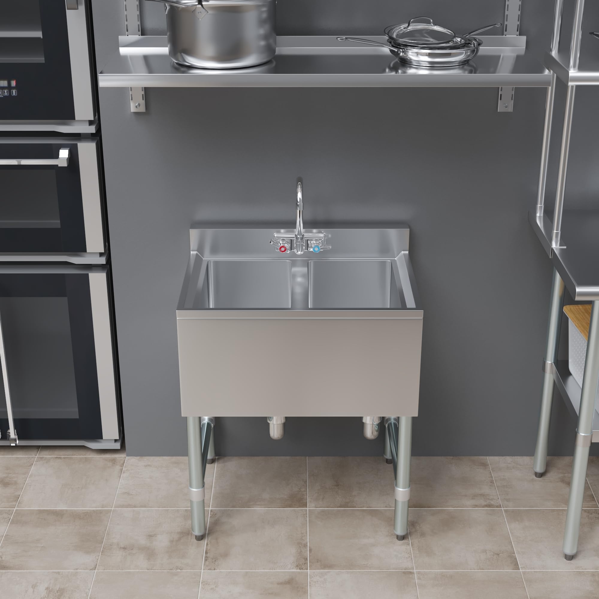 AmGood 2 Compartment Commercial Under Bar Sink with Faucet - 26