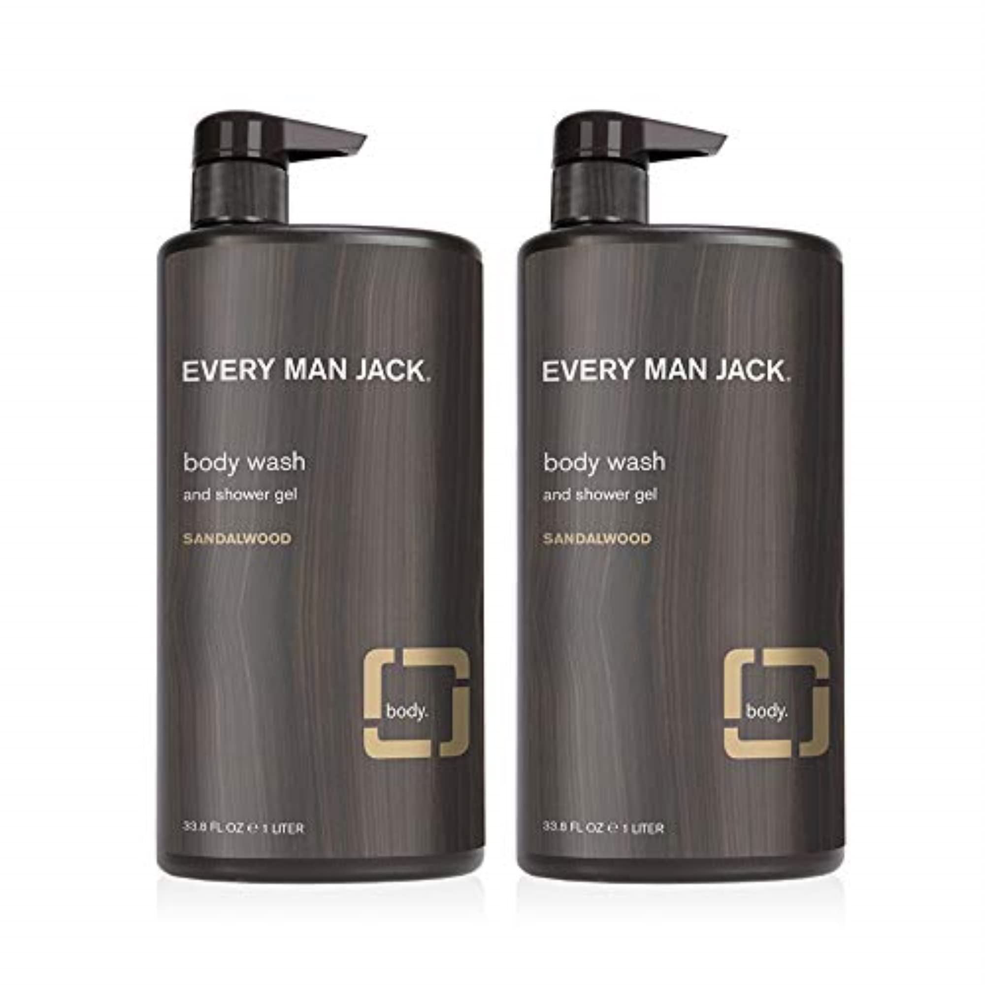 Every Man Jack Sandalwood Body Wash for Men - Natural Coconut & Glycerin Formula for Cleansing, Nourishing & Hydrating All Skin Types - 2 Pack (18 oz Each) - Perfect for Daily Shower & Post-Workout Refreshment