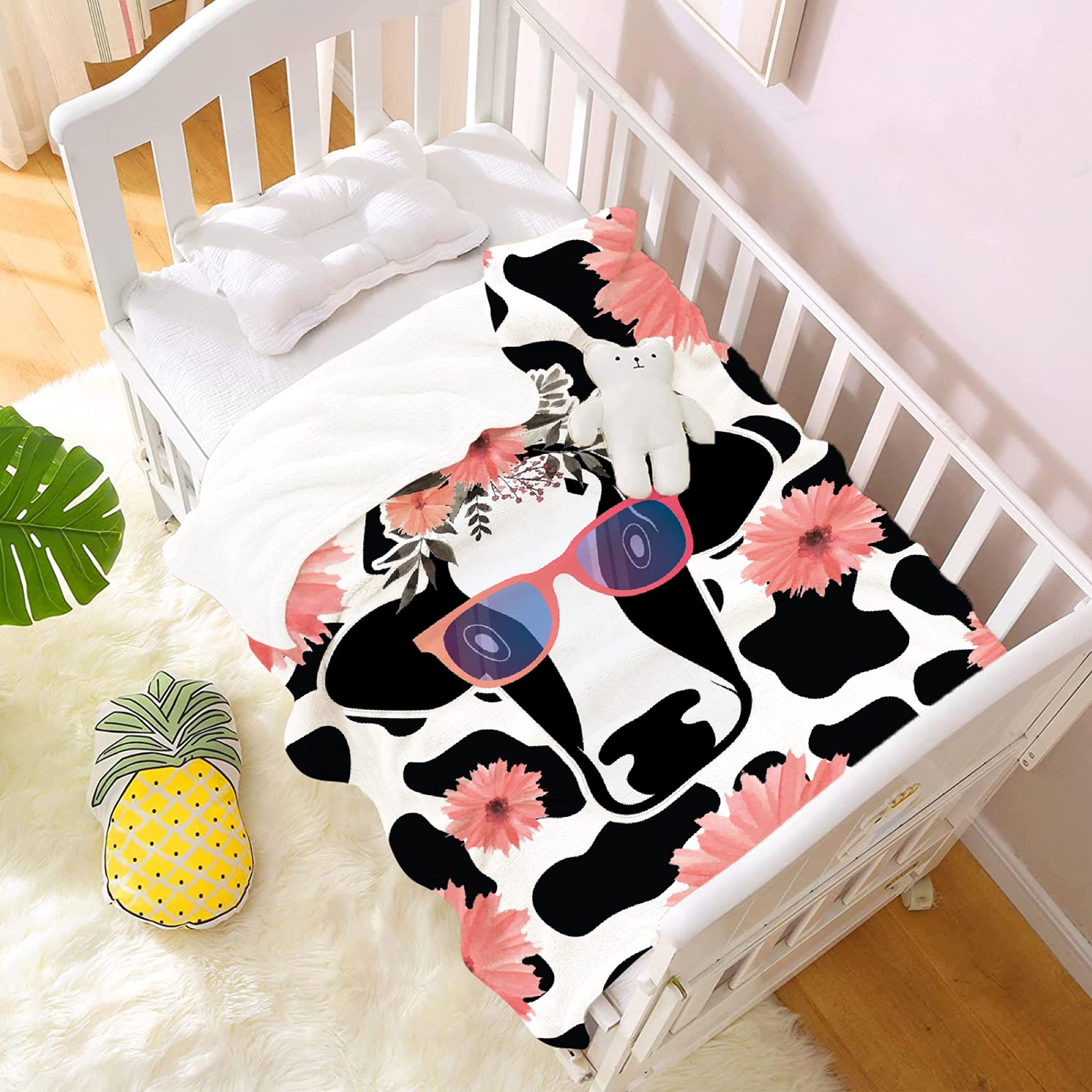Soft Cow Print Fleece Blanket for Baby Girls & Boys - Ultra Plush Cozy Flannel Throw Blanket 120