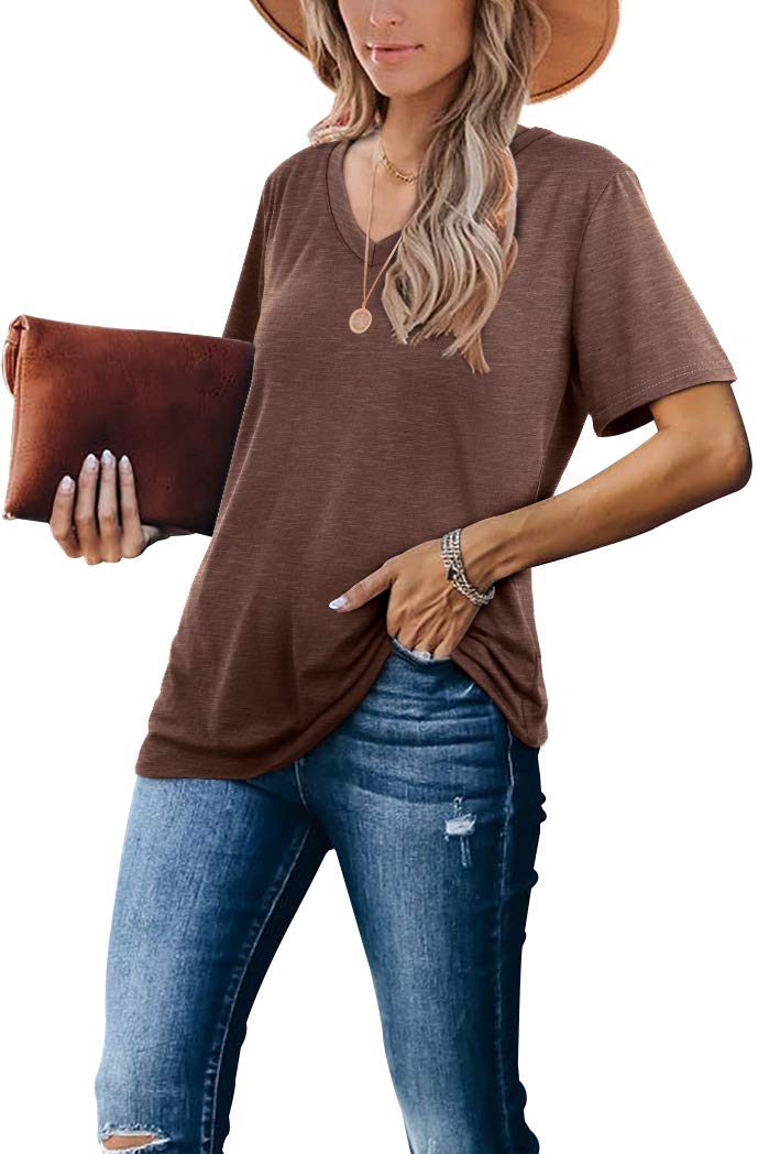 WIHOLL Women's Casual Short Sleeve V-Neck T-Shirts - Soft Comfortable Tees for Everyday Wear, Work & Outfits