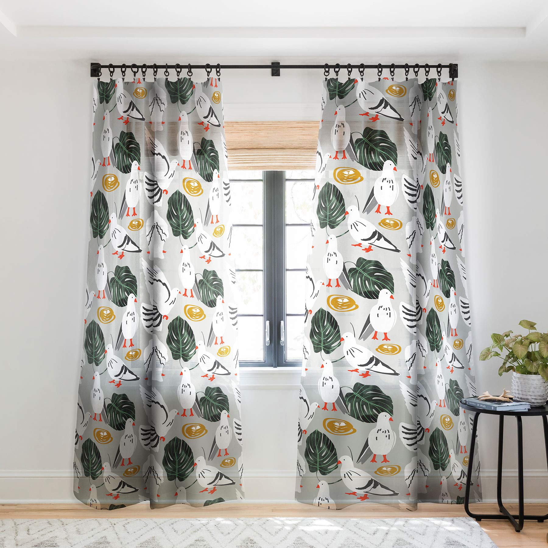 83 Oranges White Pigeons Sheer Curtains 50x96 Inches - Light Gray Window Drapes for Living Room, Bedroom & Nursery Decor