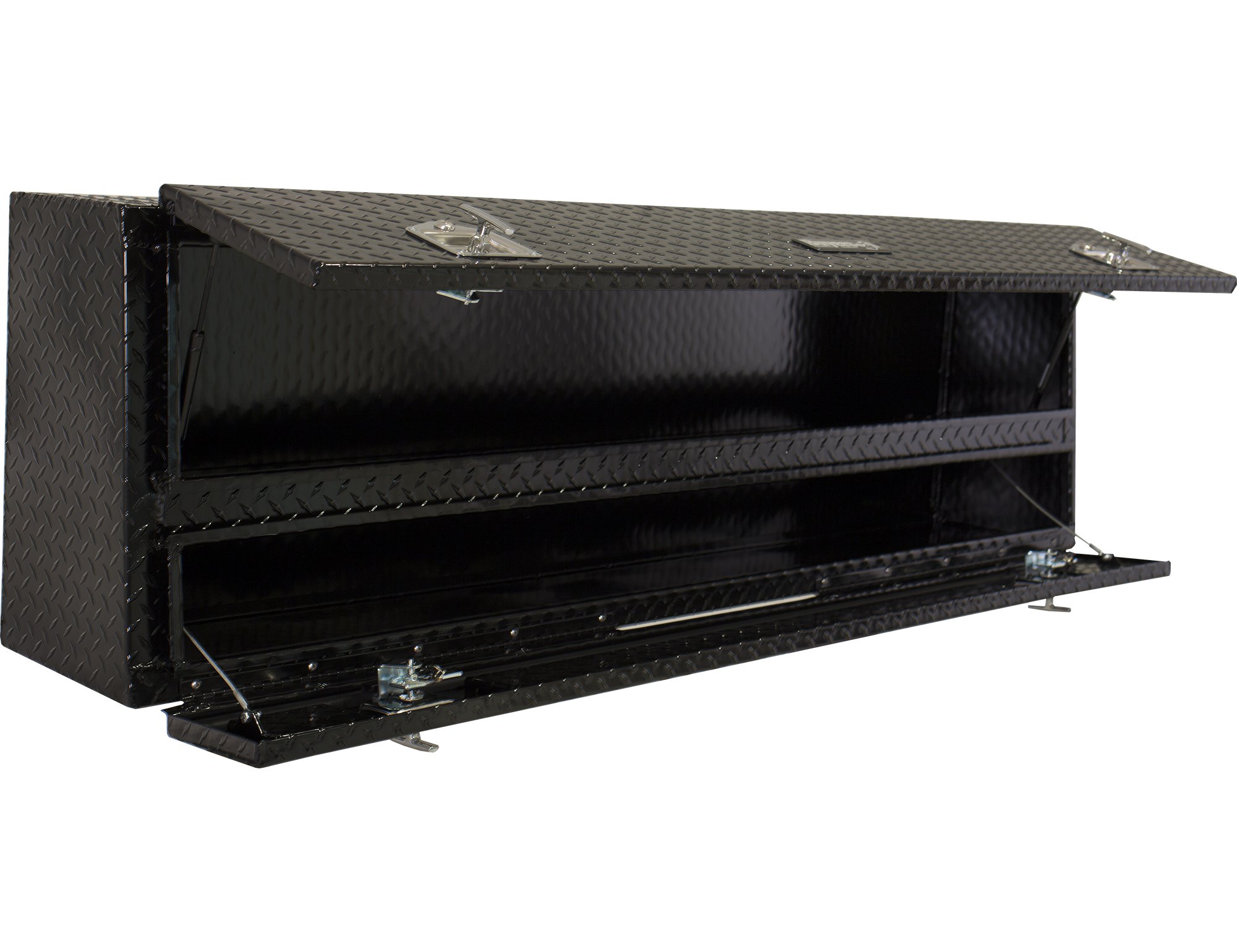 **1725640 Black Aluminum Diamond Tread Truck Tool Box – 72 x 21 x 13.5 Inch Lockable T-Handle Storage Box with Lower Compartment – Durable Contractor Tool Organizer for Pickup Trucks & Work Vans**    *(Perfect for Secure Tool Storage, Jobsite Organization & Heavy-Duty Work Equipment Protection)*