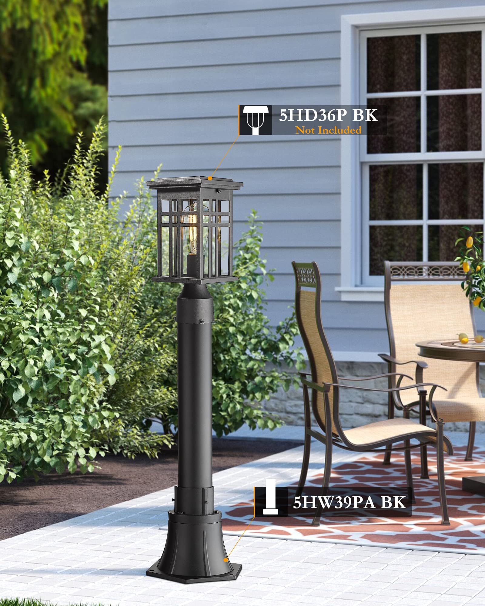 HWH INVESTMENT Outdoor Post Light Fixture Bundle with Pole - Weatherproof LED Landscape Lighting for Garden, Patio, Walkway & Driveway Illumination