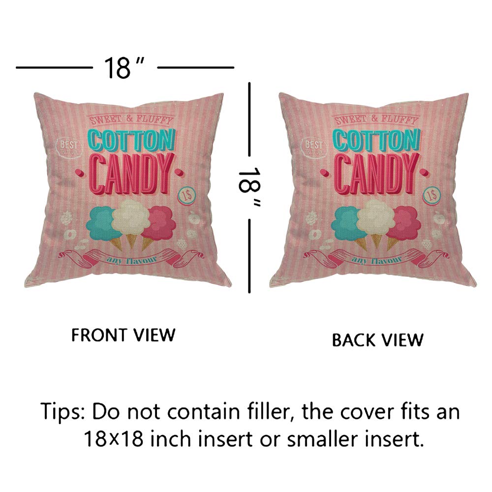 EKOBLA 18x18 Inch Cotton Candy Throw Pillow Cover - Sweet Ice Cream Design, Funny Best in Town Dessert Print, Soft Pink Cozy Square Cushion Case for Bedroom, Living Room, Sofa - Home Decor Gift for Men, Women, Boys & Girls (Cotton Linen Blend)