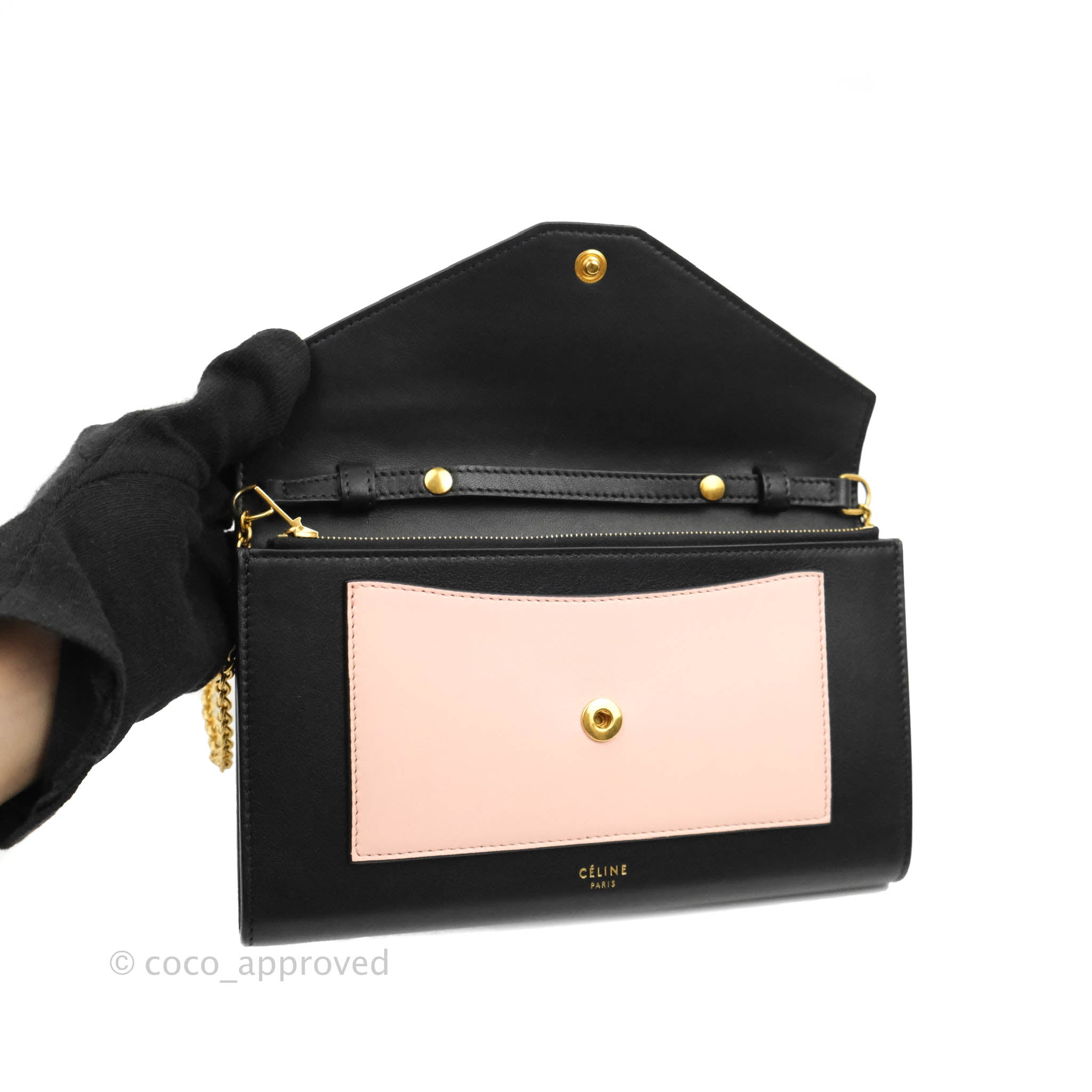 Celine Pocket Envelope Wallet on Chain - Beige, Pink & Black Crossbody Bag for Women | Perfect for Evening Parties, Date Nights & Daily Use