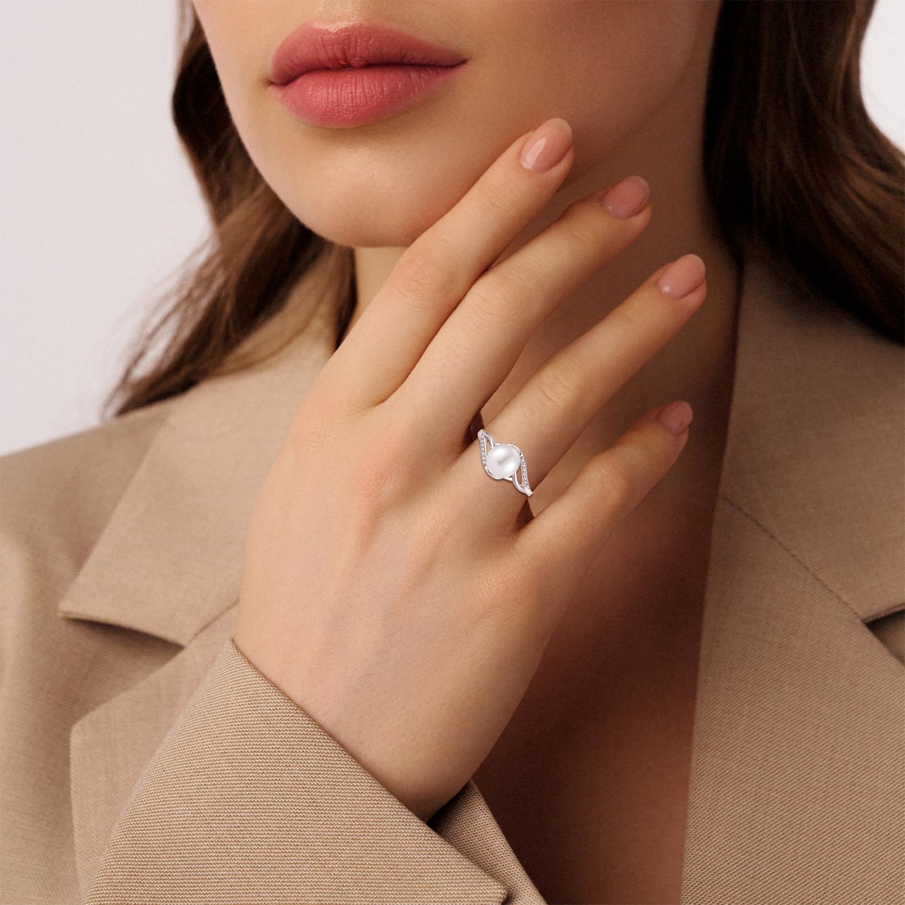 925 Sterling Silver Freshwater Pearl & CZ Rings for Women - Elegant Wedding, Engagement & Anniversary Jewelry Gift (Perfect for Bridal, Party & Special Occasions)