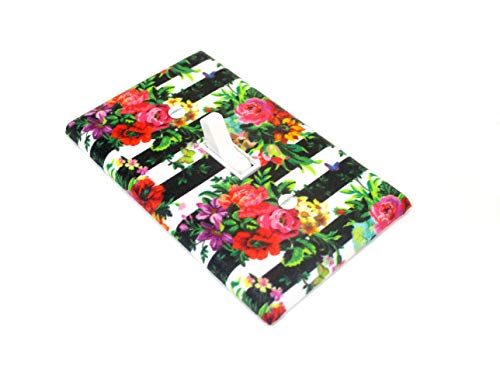 Floral Bouquet Light Switch Cover Plate - Black and White Stripes Design for Home Decor, Bedroom, Living Room, and Office