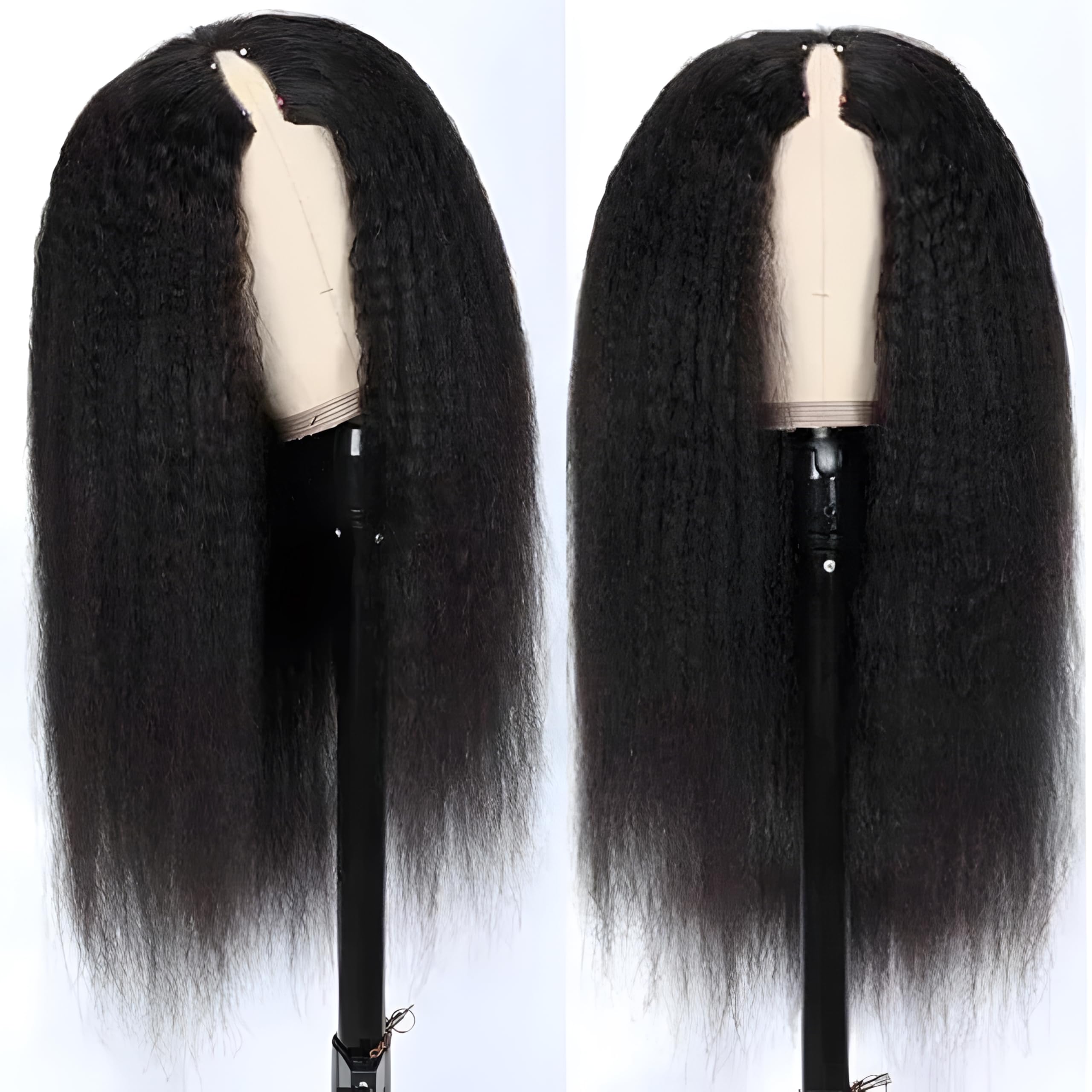 V Part Wig Human Hair - Kinky Straight & Yaki Straight Clip-In Half Wigs for Black Women | Glueless No Leave Out 180% Density | 16 Inch Natural Color | Perfect for Daily Wear, Special Occasions & Protective Styling