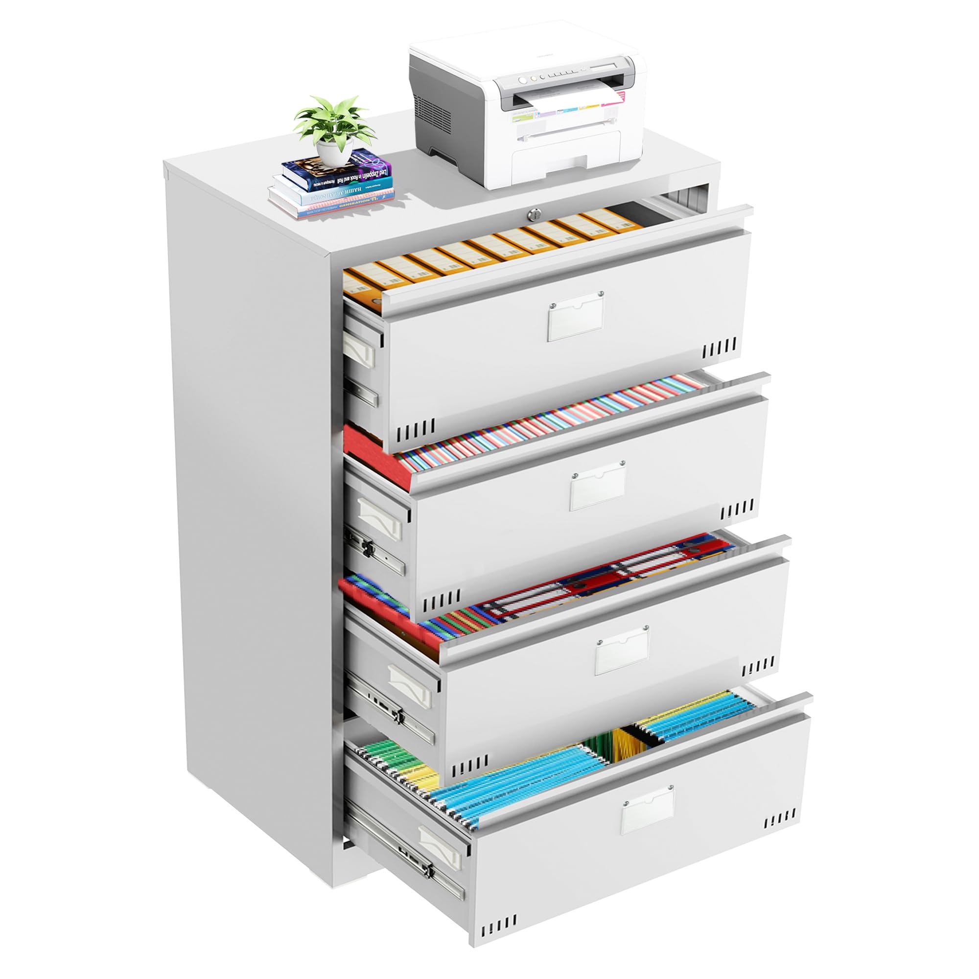 Locking Lateral File Cabinet - Metal Steel Office File Drawer with Key Lock for Legal/Letter/A4/F4 Documents | Secure Storage for Home & Office Organization