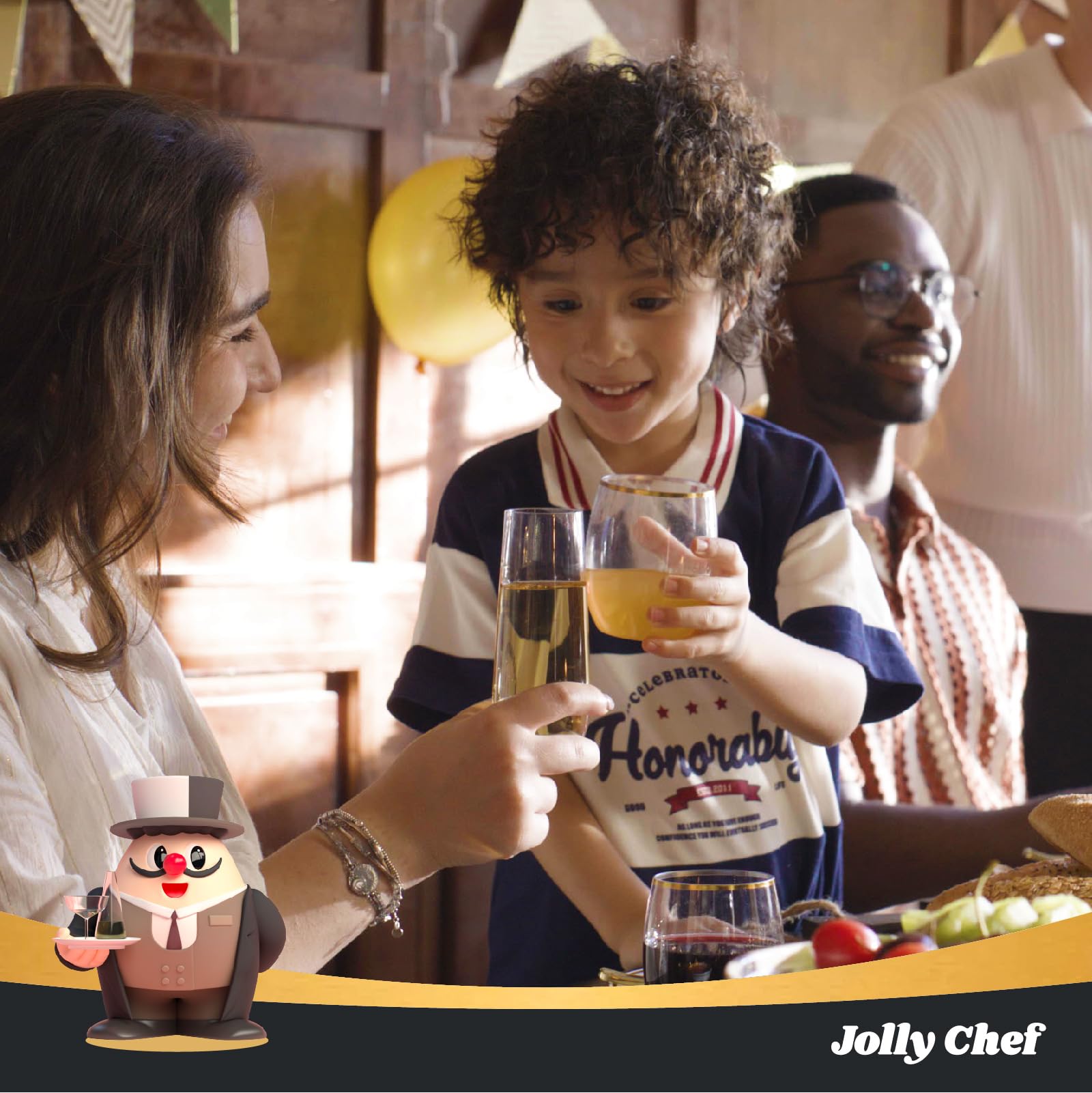 JOLLY CHEF 48-Pack 9oz Clear Stemless Plastic Champagne Flutes with Golden Rim - Shatterproof Recyclable Mimosa Glasses for Parties, Weddings, Birthdays & Celebrations - Perfect for Cocktail Receptions, Bridal Showers, and Holiday Gatherings