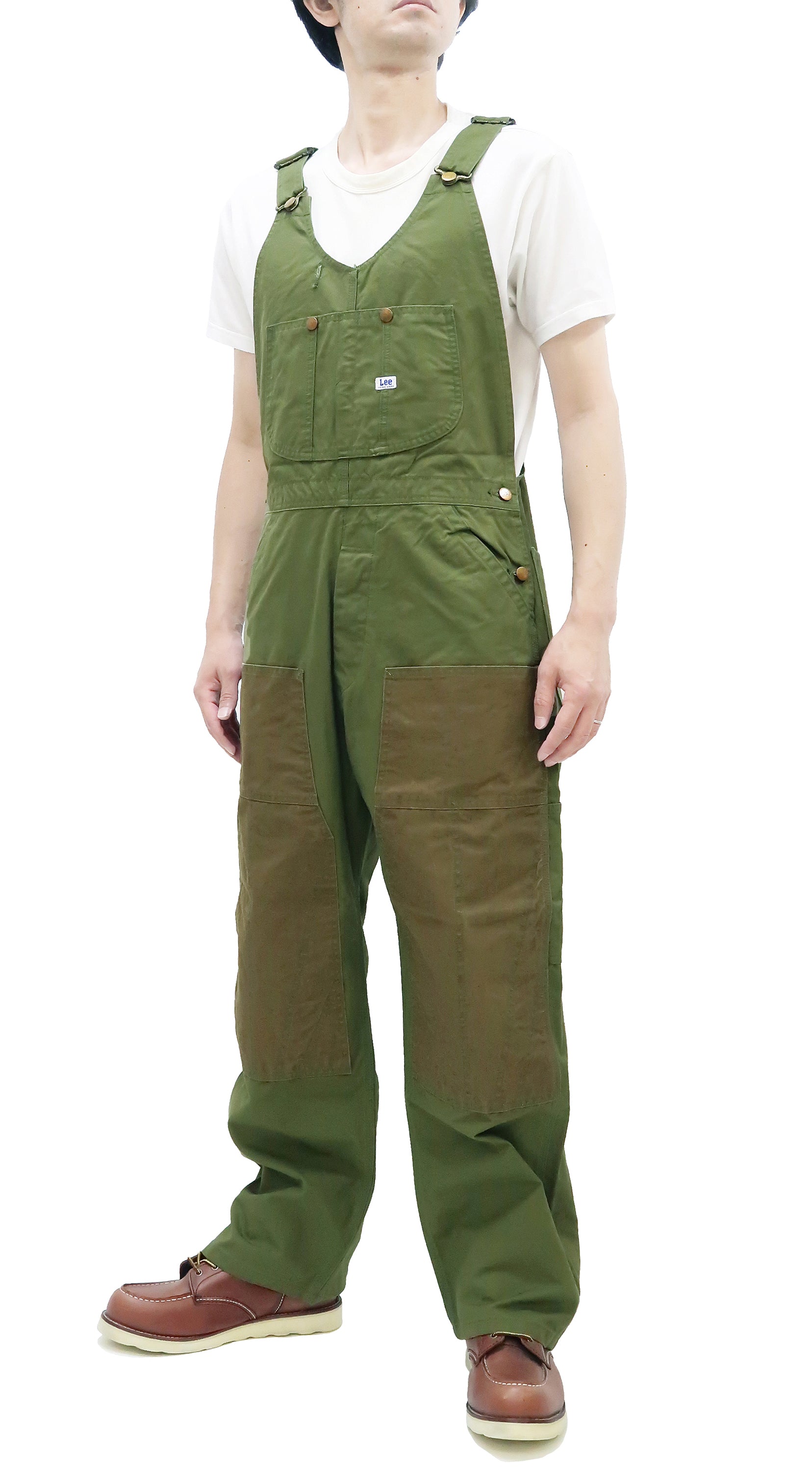 Lee Men's Double Knee Duck Canvas Bib Overalls - LM8605 Olive Green - Durable Workwear for Farming, Construction & Outdoor Activities
