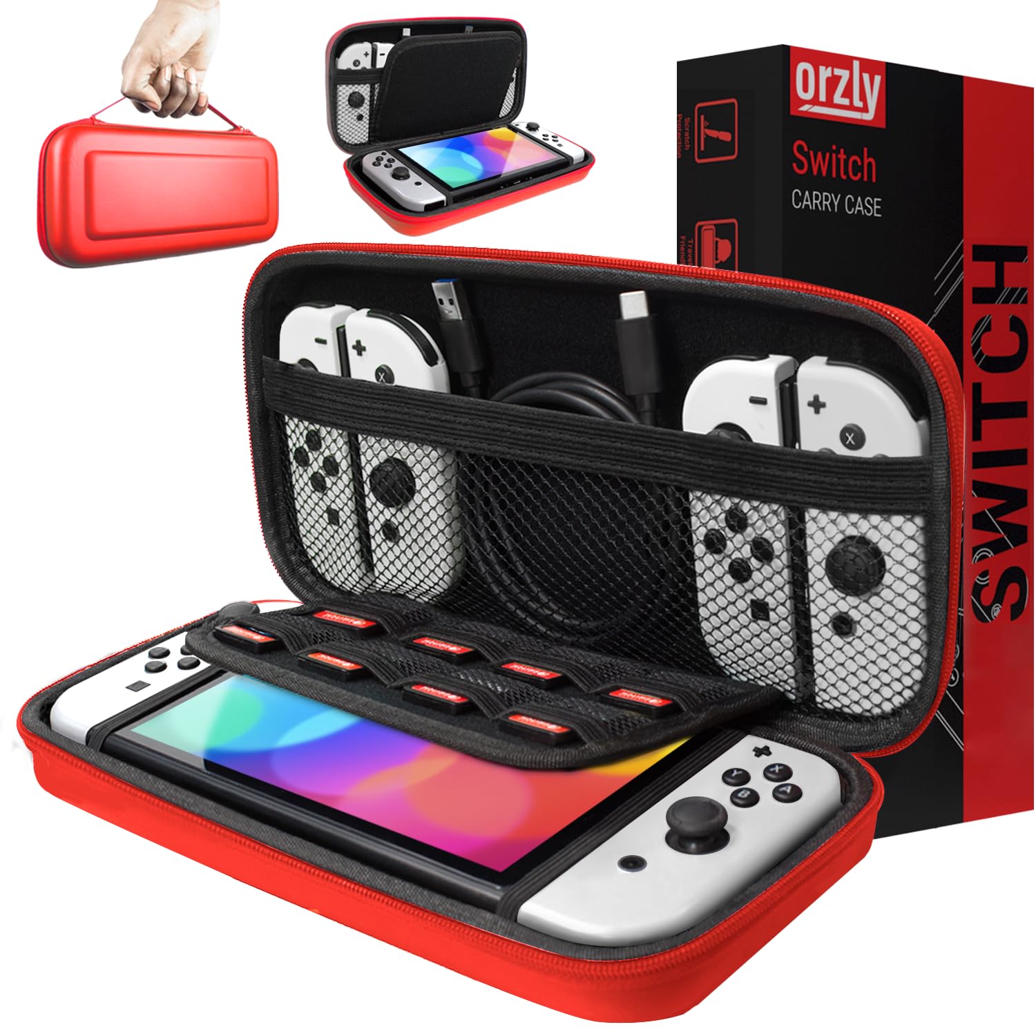 Orzly Protective Hard Travel Carry Case for Nintendo Switch & Switch OLED - Portable Shell Pouch with Storage Pockets for Games & Accessories | Perfect for Travel, Commuting & Home Storage