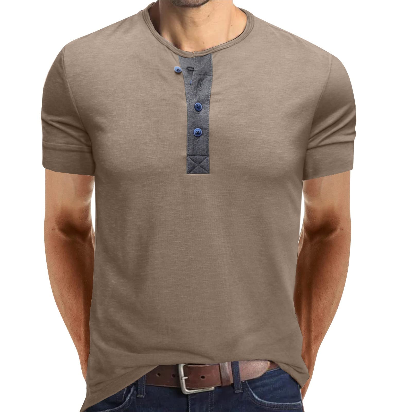 Men's Casual Short Sleeve Henley T-Shirt - Front Button Placket Cotton Tee for Summer | Perfect for Beach Outings, Weekend Wear & Casual Gatherings