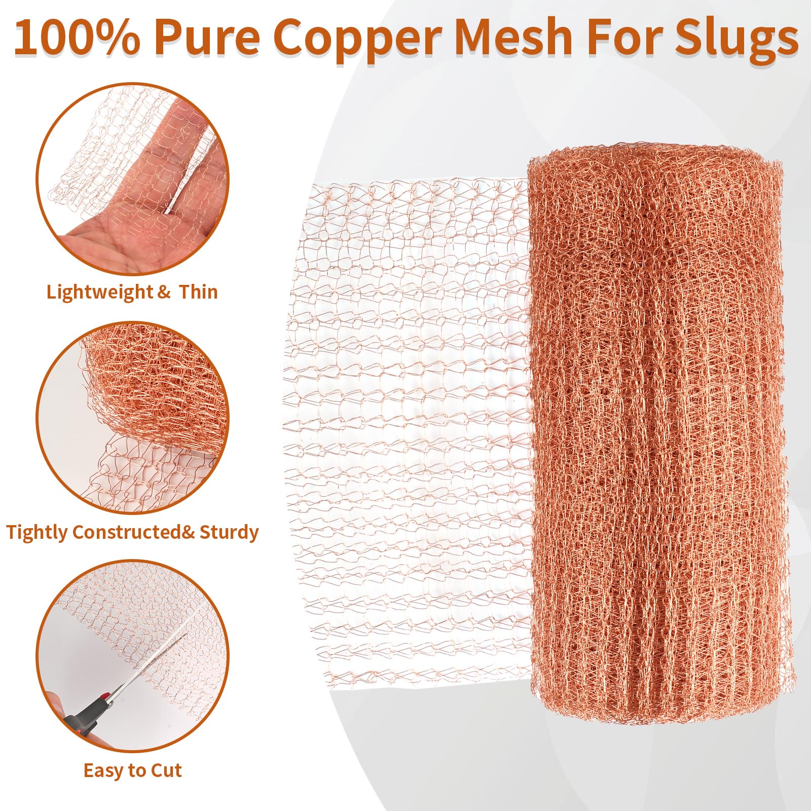 5” x 20 Feet 100% Pure Copper Mesh Roll for Rodent Control - Rustproof Copper Wool for Slugs, Mice & Rodent Defense - Includes Scissors for Easy Installation - Ideal for Hole Blocking, Gardening & Home Protection