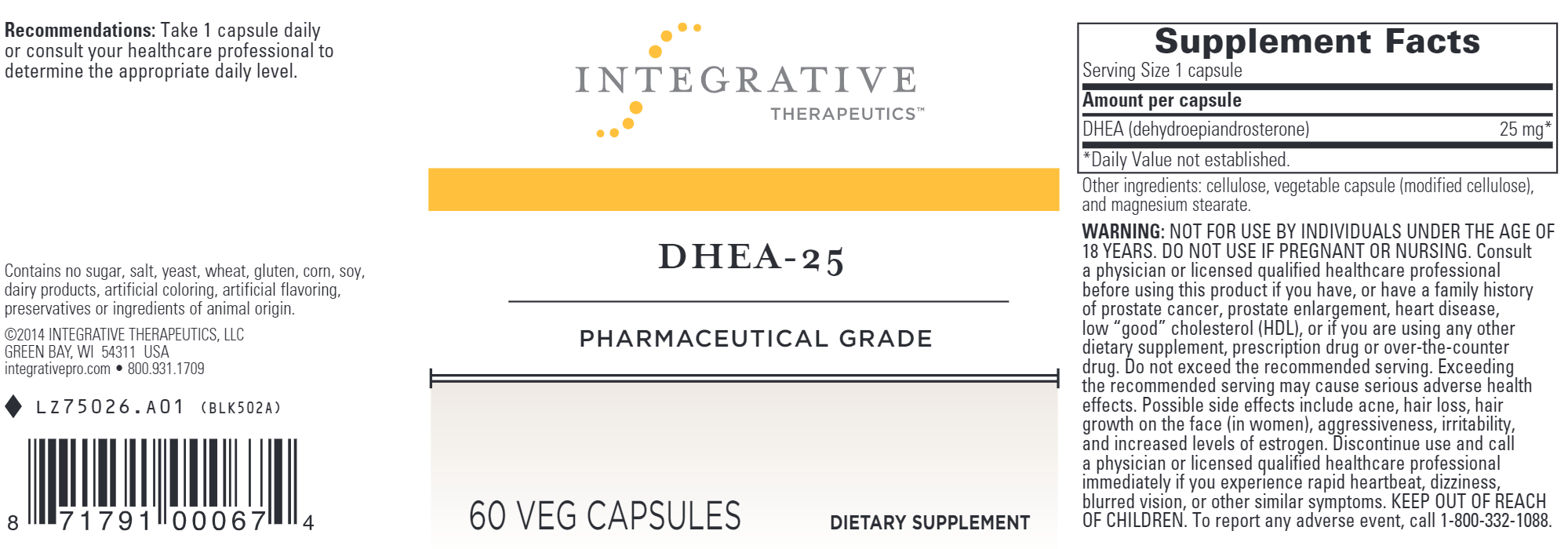DHEA 25mg Supplement - Natural Hormone Support for Energy, Mood & Vitality - Ideal for Men & Women Over 40 - Boost Wellness & Anti-Aging