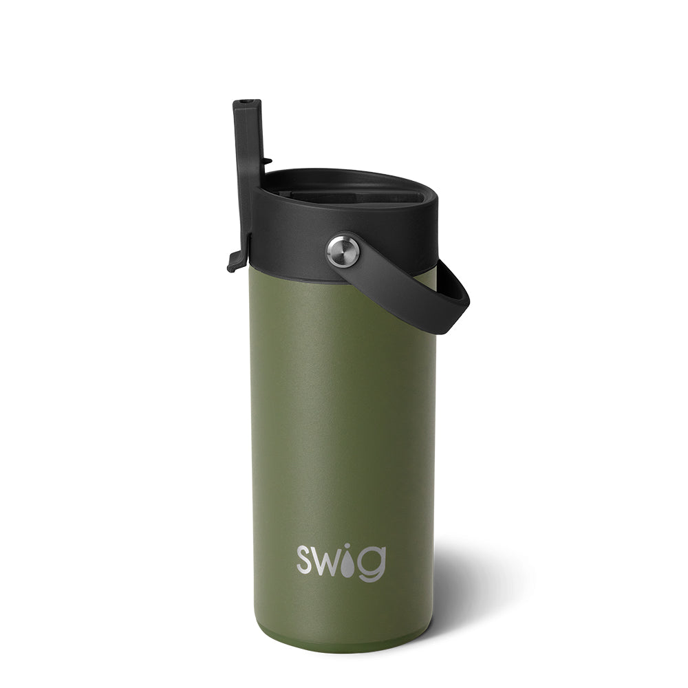 Olive Flip + Sip Slim Tumbler 12oz - Insulated Stainless Steel Travel Mug for Hot & Cold Drinks - Perfect for Office, Gym, Hiking & Outdoor Activities