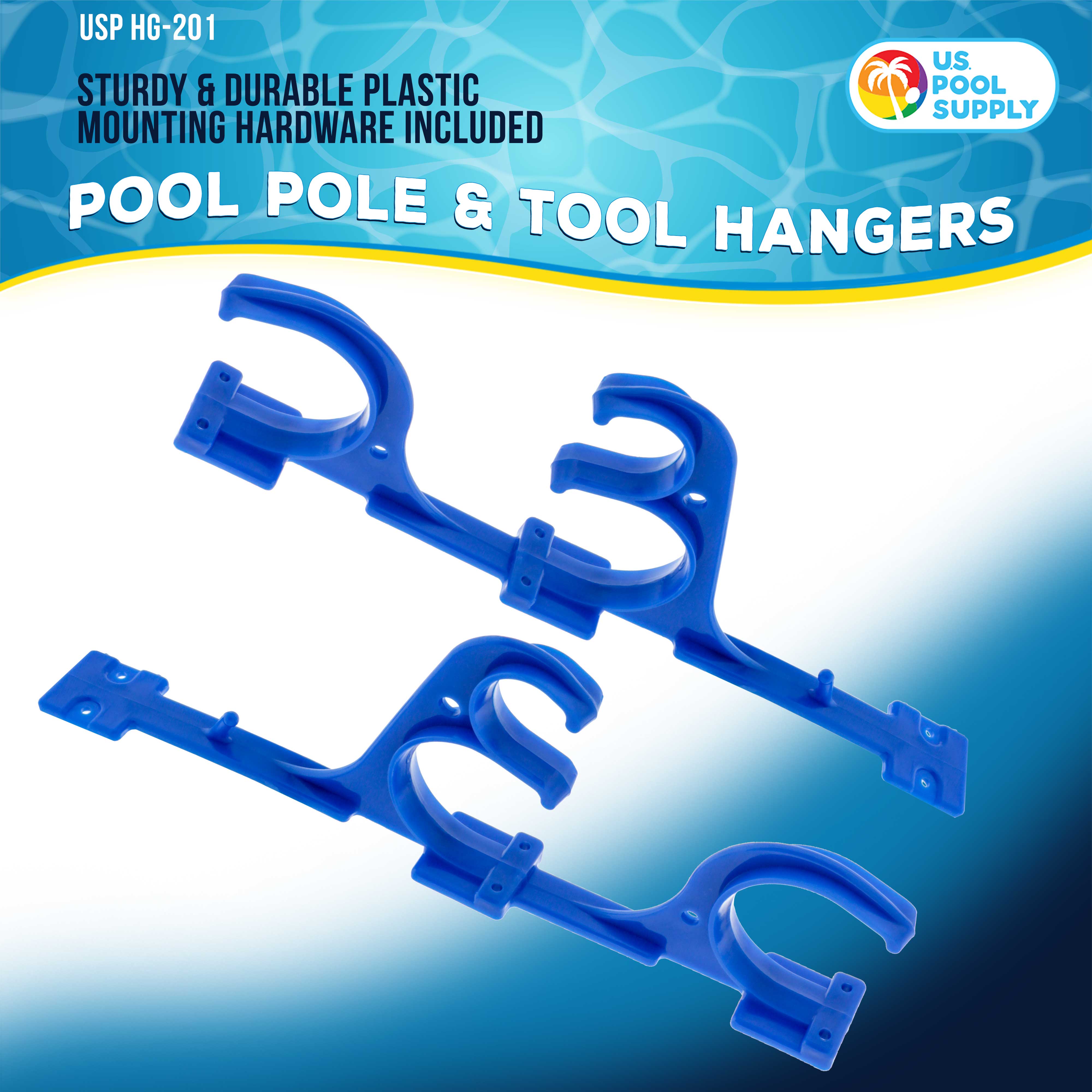 U.S. Pool Supply® Set of 2 Heavy-Duty Plastic Pool Hangers for Telescopic Poles - Organize Pool Nets, Vacuums, Hoses & Accessories - Perfect for Inground & Above Ground Pool Maintenance