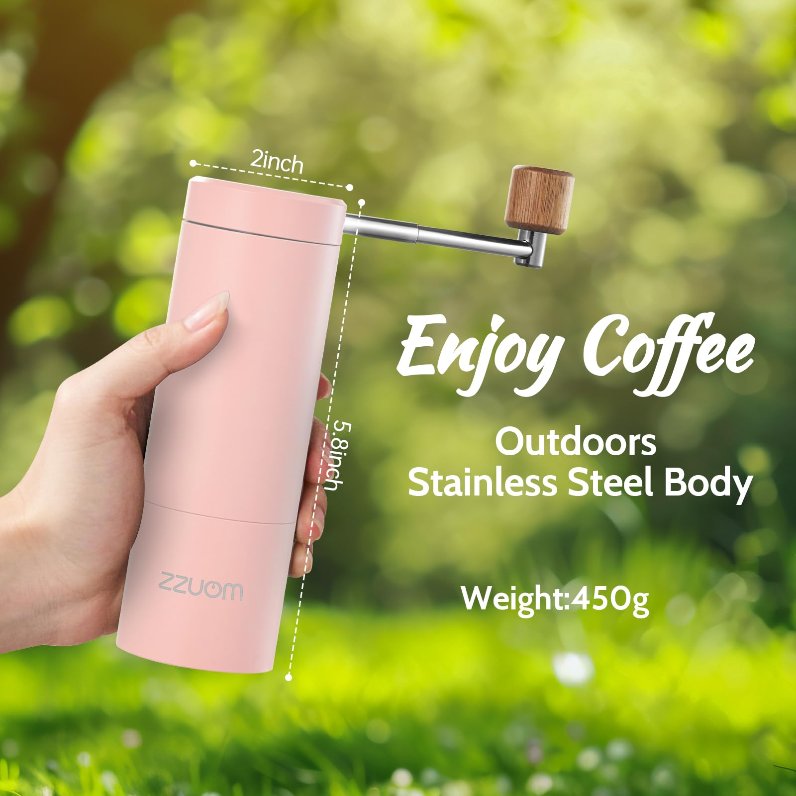 Premium Manual Coffee Grinder - Adjustable Burr Mill for Espresso, French Press & Pour Over - 12 Grind Settings, Portable Hand Crank Coffee Bean Grinder for Travel, Camping & Home Use (Pink)
