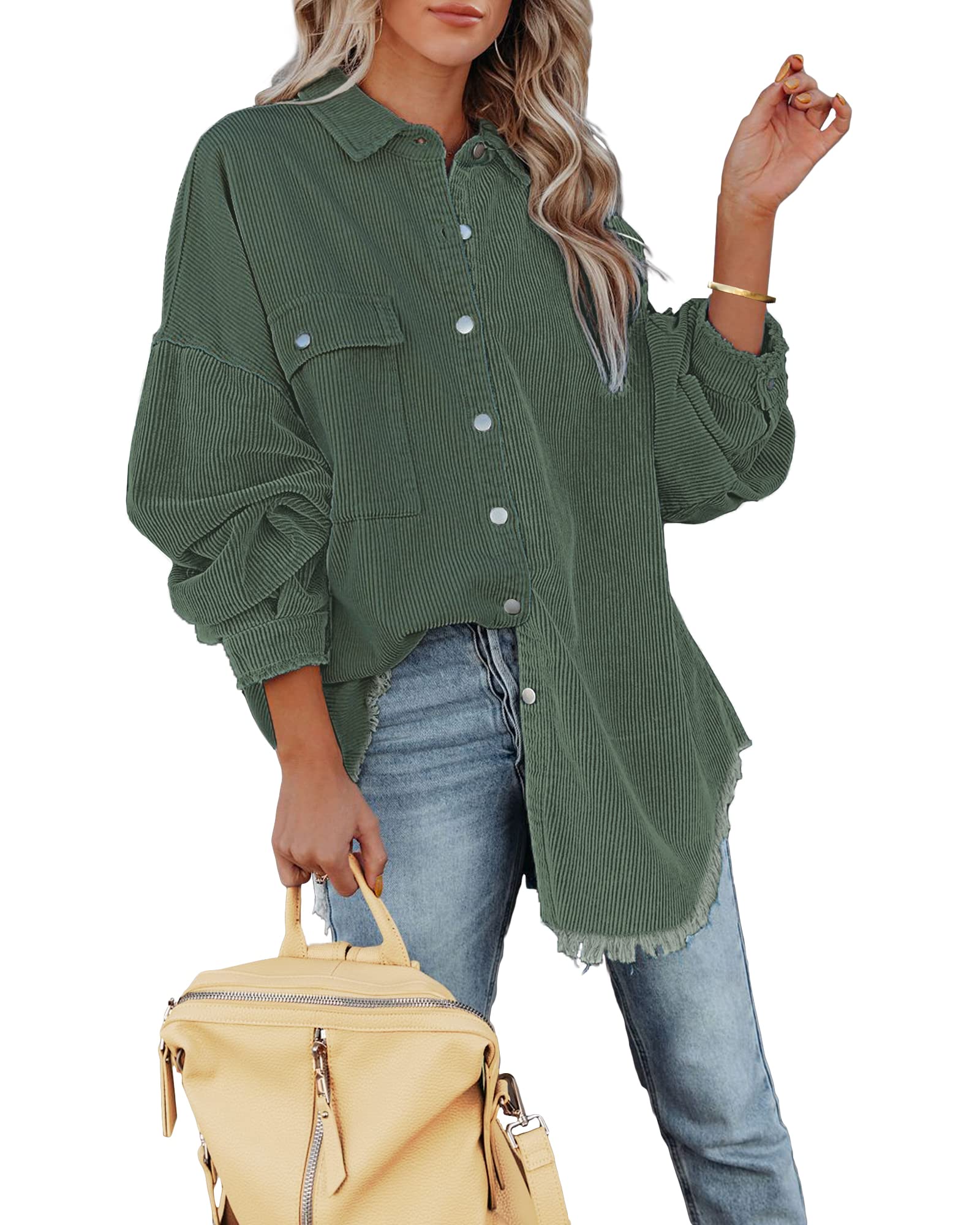 Luvamia Women's Oversized Corduroy Shacket Jacket - Button Down Long Sleeve Shirt Top for Casual Outfits & Fall Layering | Perfect for Work, Dates & Outdoor Activities