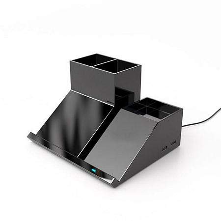 Atomi Qi Desktop Charging Organizer - Wireless Phone Charger Stand with Multi-Device Holder for iPhone, Samsung, AirPods - Perfect for Office Desk, Nightstand, and Home Organization