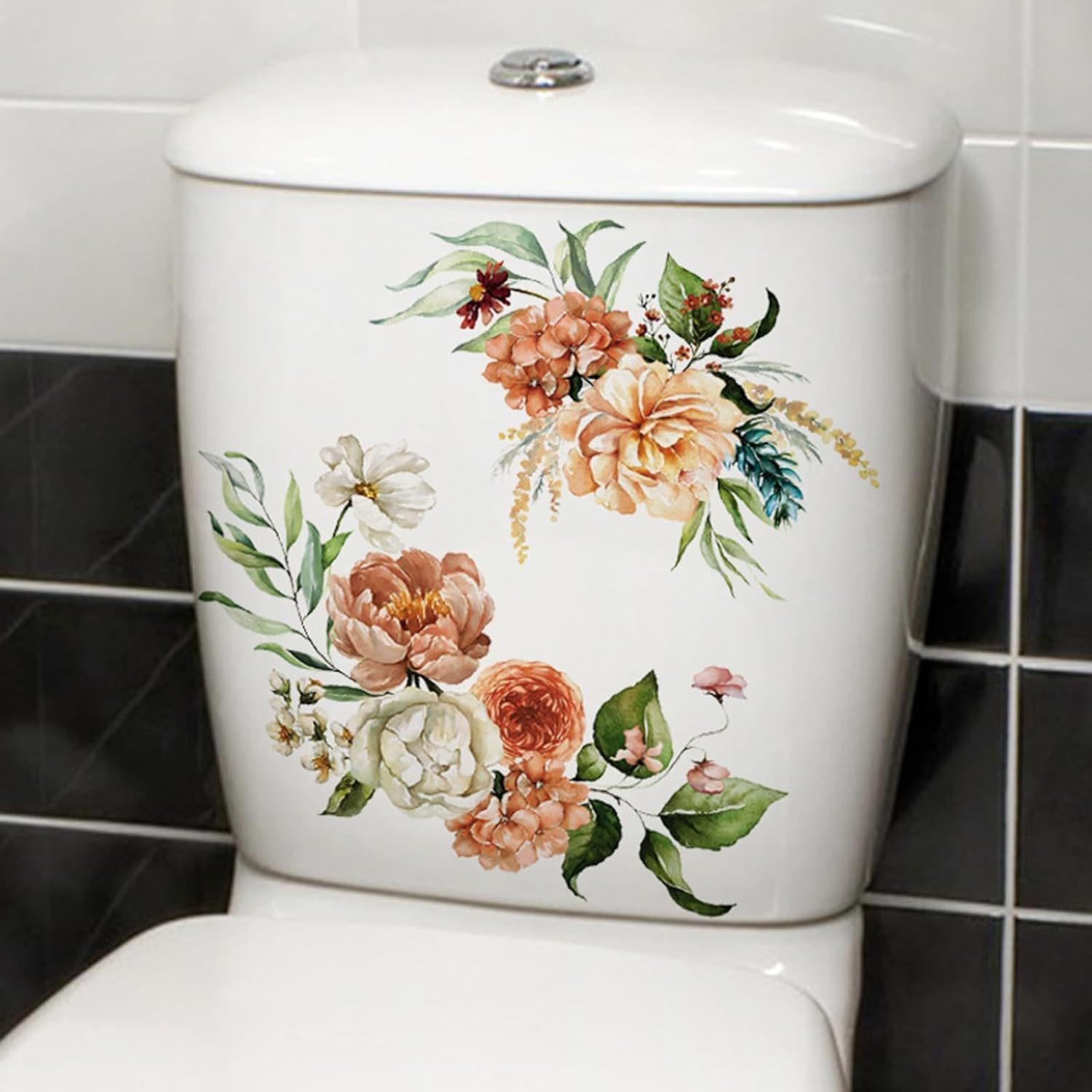 Waterproof Self-Adhesive Toilet Stickers - Floral Bathroom Decor Stickers for Toilet Seat & Tank Cover - Home Bathroom Accessories (Perfect for Home, Apartment, and RV Bathroom Decoration)
