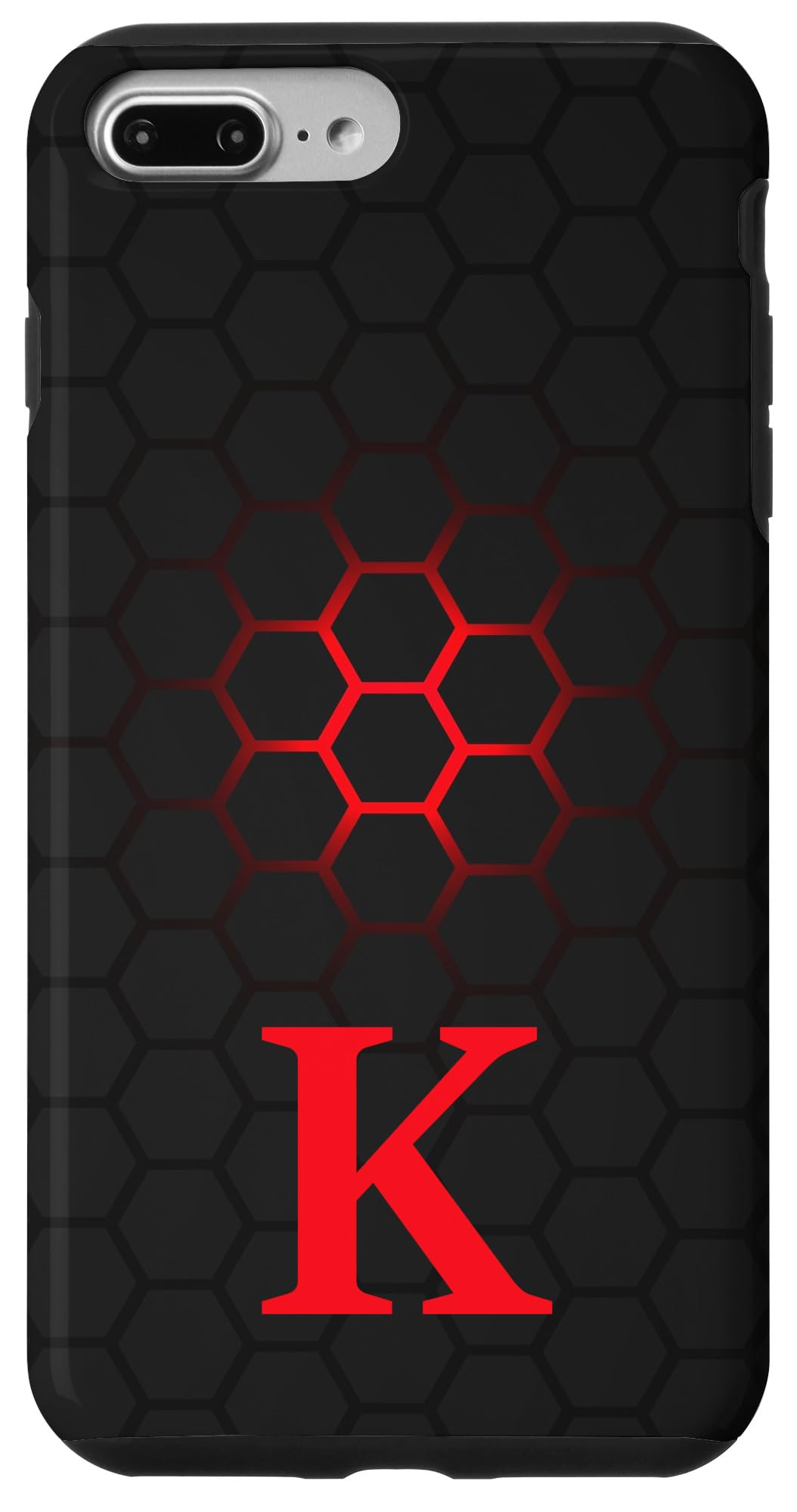 iPhone 7 Plus/8 Plus Red & Black Initial Letter K Phone Case - Personalized Protective Cover for Women & Men - Perfect for Daily Use, Travel & Gifts