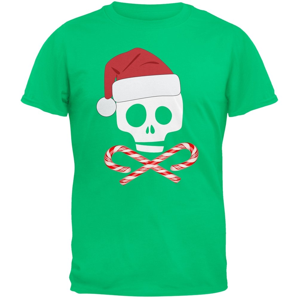 Skull and Cross Candy Canes Santa Adult T-Shirt - Gothic Christmas Holiday Novelty Tee for Men & Women - Perfect for Halloween, Christmas Parties & Festive Gatherings