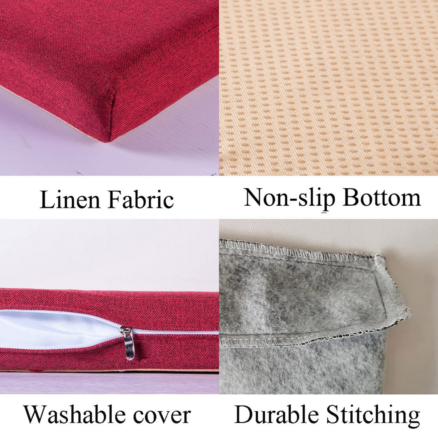 Premium Non-Slip Piano Bench Cushion - 54x20 Inch Red Rectangular Seat Pad for Piano, Window Seat, Kitchen Settee & Indoor Furniture - Comfortable Home & Office Use