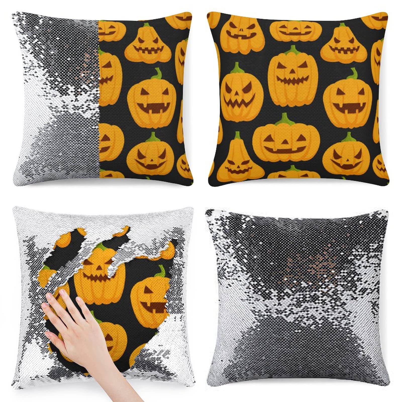 16x16 Inch Sequin Pillow Cover - Reversible Glitter Cushion Case with Mermaid & Skull Designs for Halloween Decor, Home Decor, Sofa & Bedroom Throw Pillow