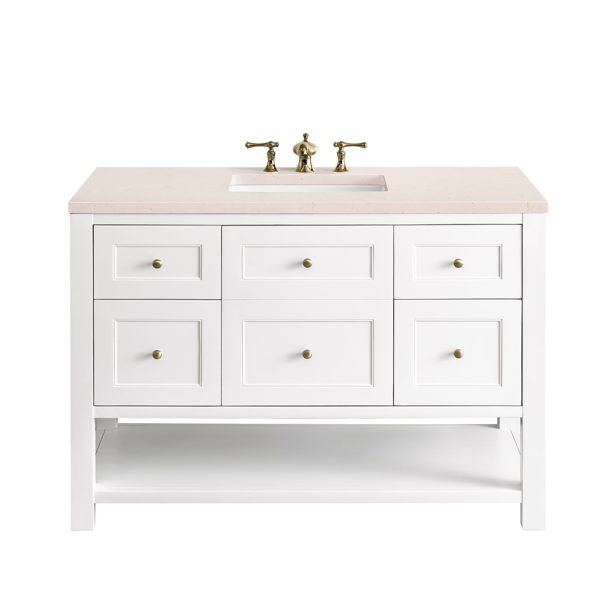 Breckenridge 48 Inch Single Bathroom Vanity Set with Bright White Finish & 3CM Eternal Marfil Stone Top - Perfect for Modern Master Bathrooms & Guest Powder Rooms