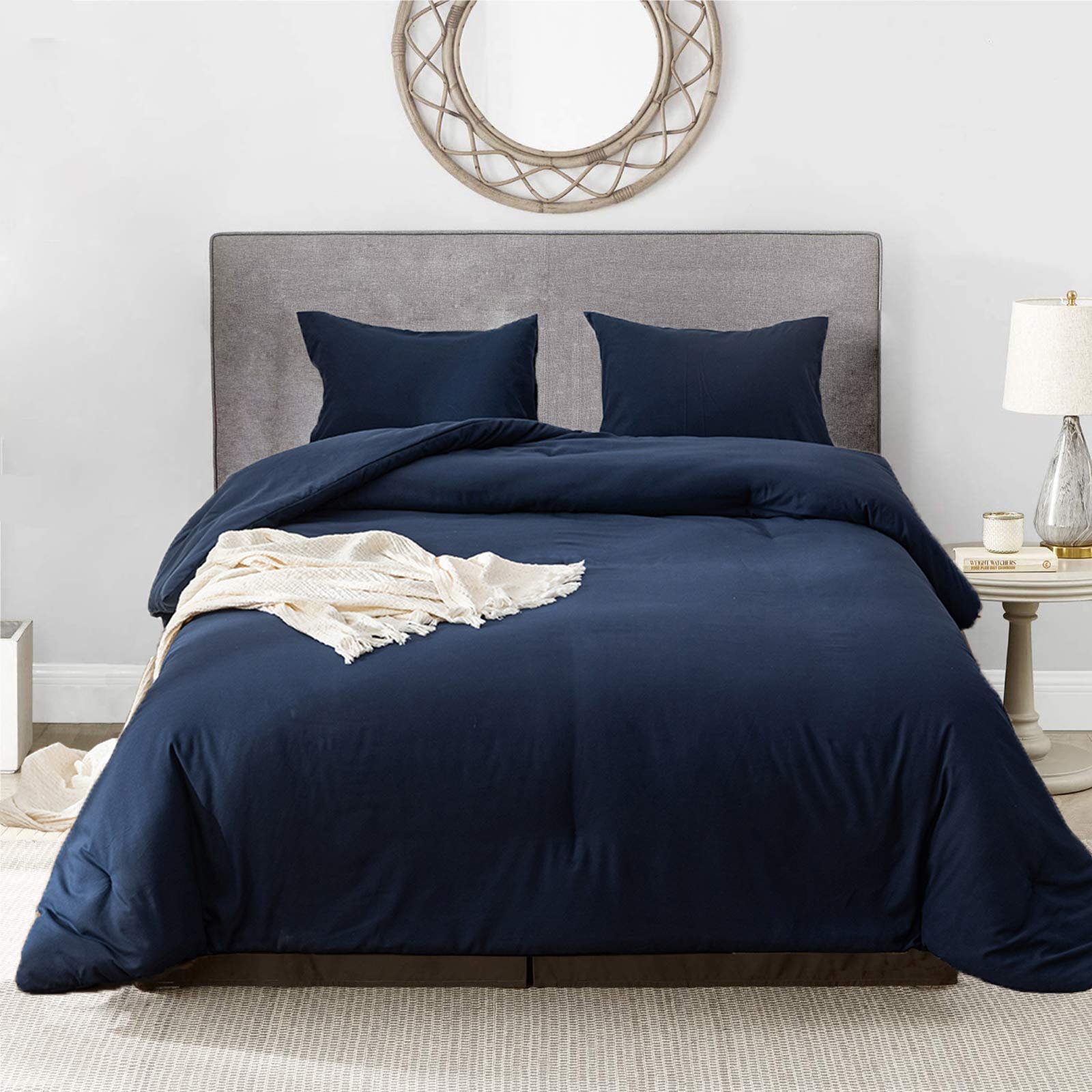 Luxlovery Navy Blue Comforter Set King Size - Soft, Breathable & Lightweight Dark Blue Blanket Quilts for Bedroom - Perfect for All Seasons, Cozy Sleep & Home Decor