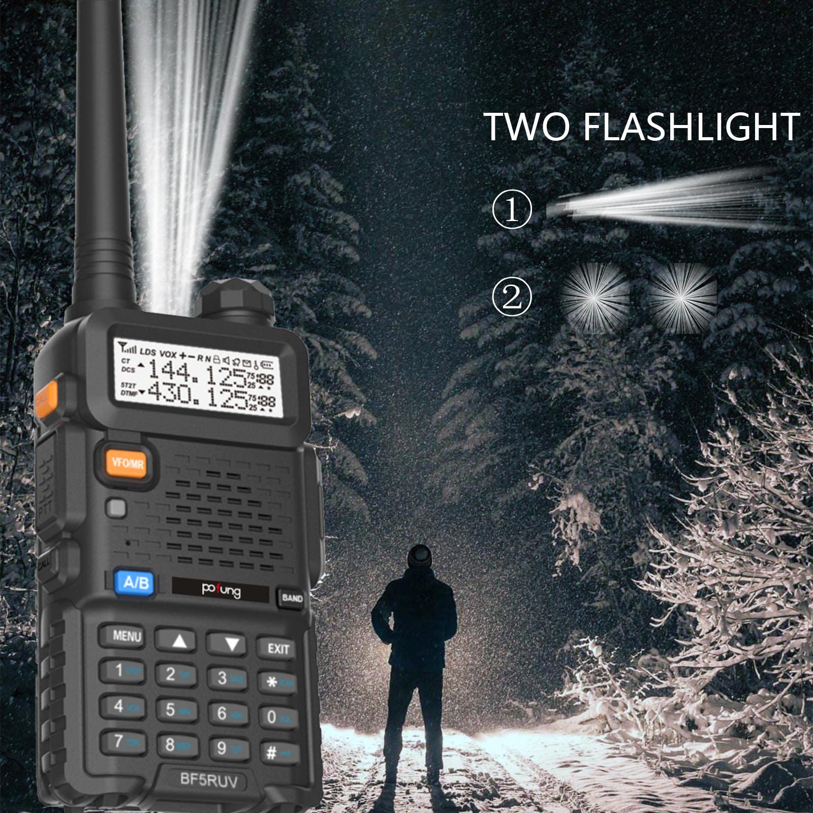 BF5RUV Dual Band VHF/UHF Walkie Talkie Radio (144-146MHz & 430-440MHz) - Long Range Two Way Communication with Charging Cable - Perfect for Outdoor Adventures, Construction Sites & Emergency Preparedness (2-Pack)