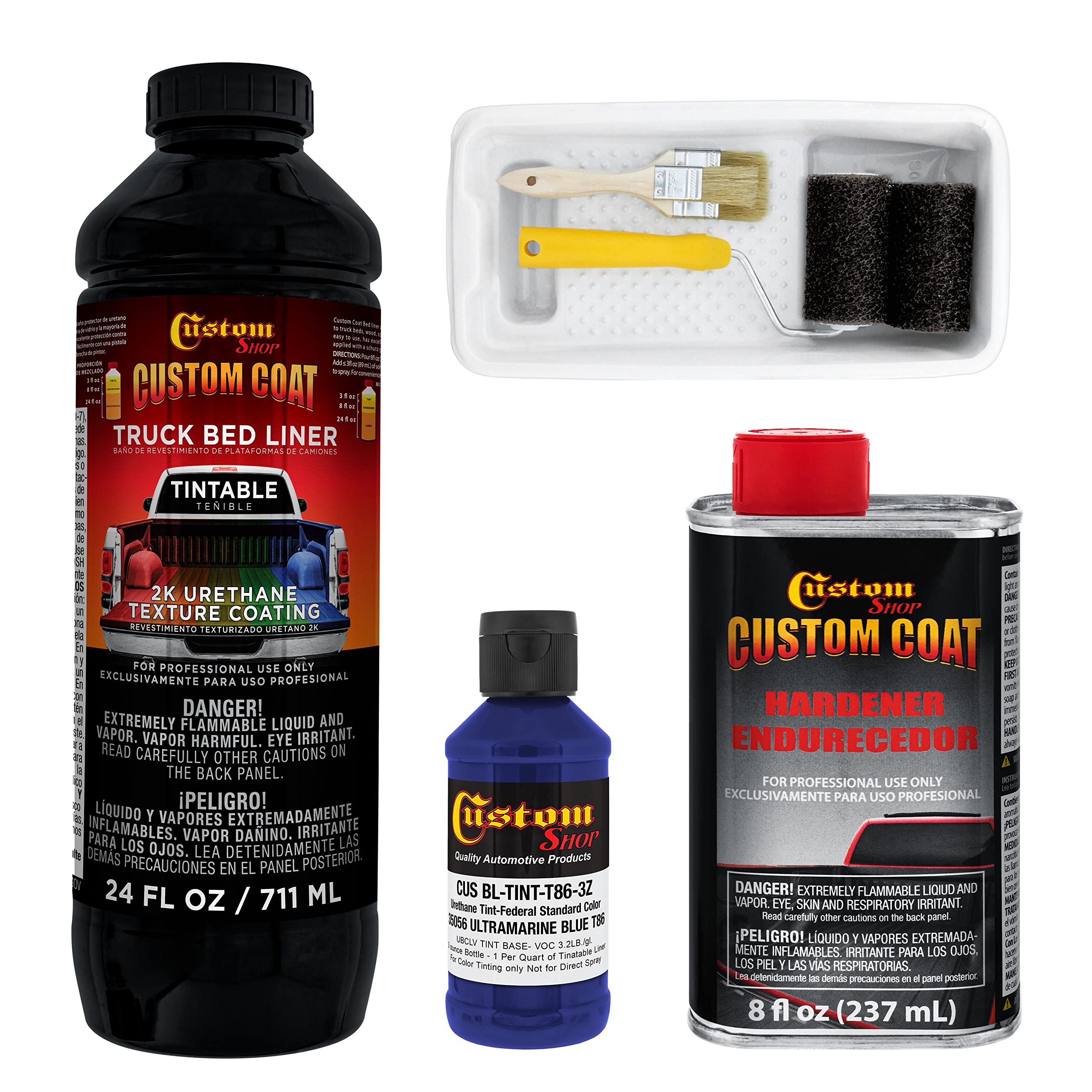 Federal Standard Color #35056 Ultramarine Blue T86 Urethane Truck Bed Liner Kit - 1 Quart Roll-On, Brush-On or Spray-On Protective Coating with Roller Applicator | Durable Textured Finish for Pickup Trucks, Trailers & Automotive Protection