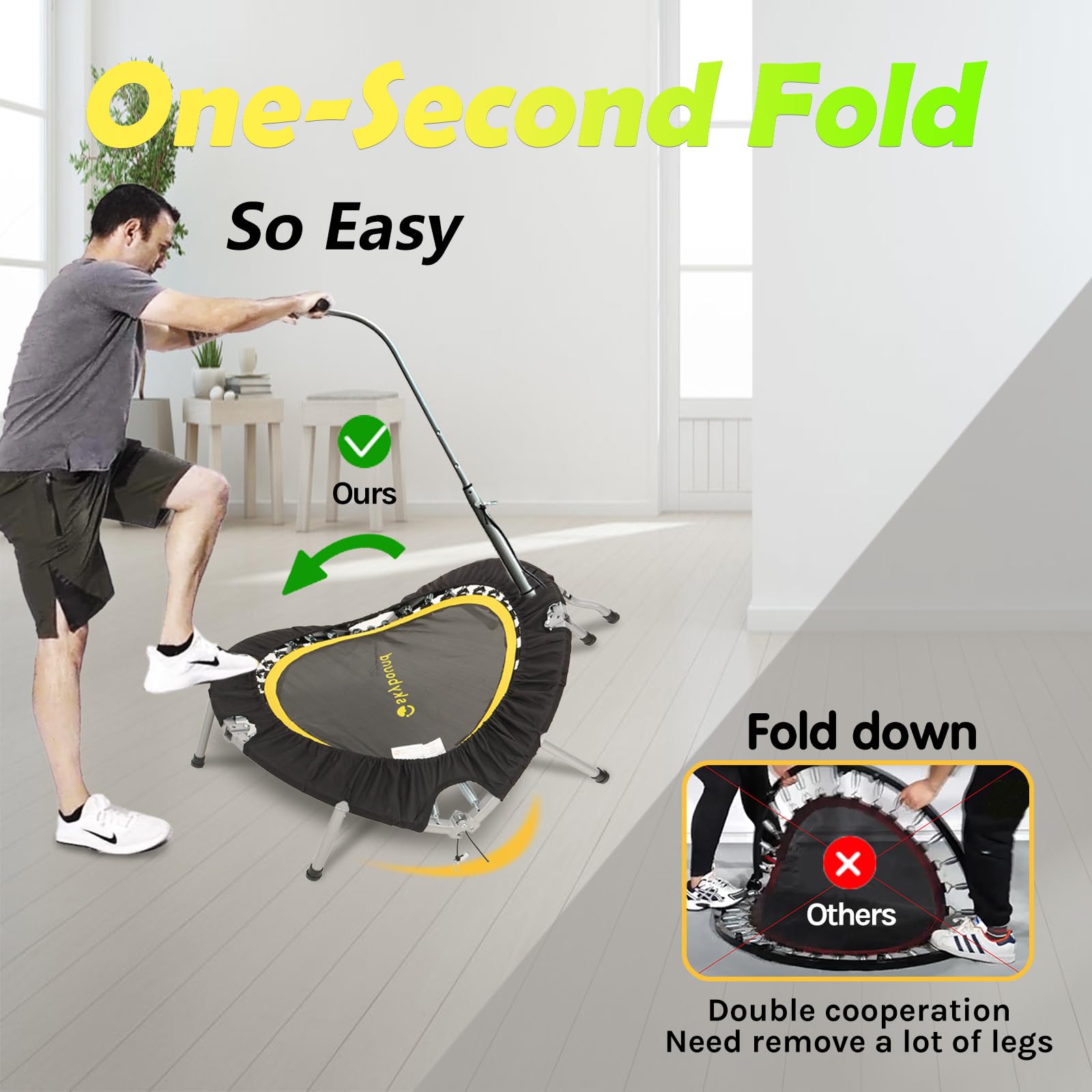 SkyBound Mini Trampoline for Adults - Adjustable T-Bar Handle Rebounder for Home Fitness, Cardio Workout & Weight Loss | Perfect for Indoor Exercise, Gym Training & Family Fun