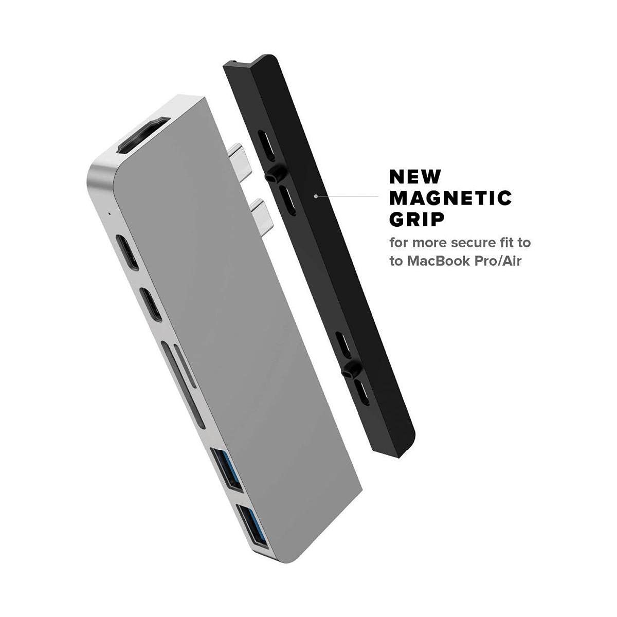 HyperDrive Duo 7-in-2 USB-C Hub for MacBook Pro/Air - Thunderbolt 3 (40Gbps), 100W PD Charging, 4K60Hz HDMI, USB-A 3.1, SD/MicroSD Reader - Magnetic Silver Adapter | Perfect for Home Office, Remote Work & MacBook Pro/Air Accessories