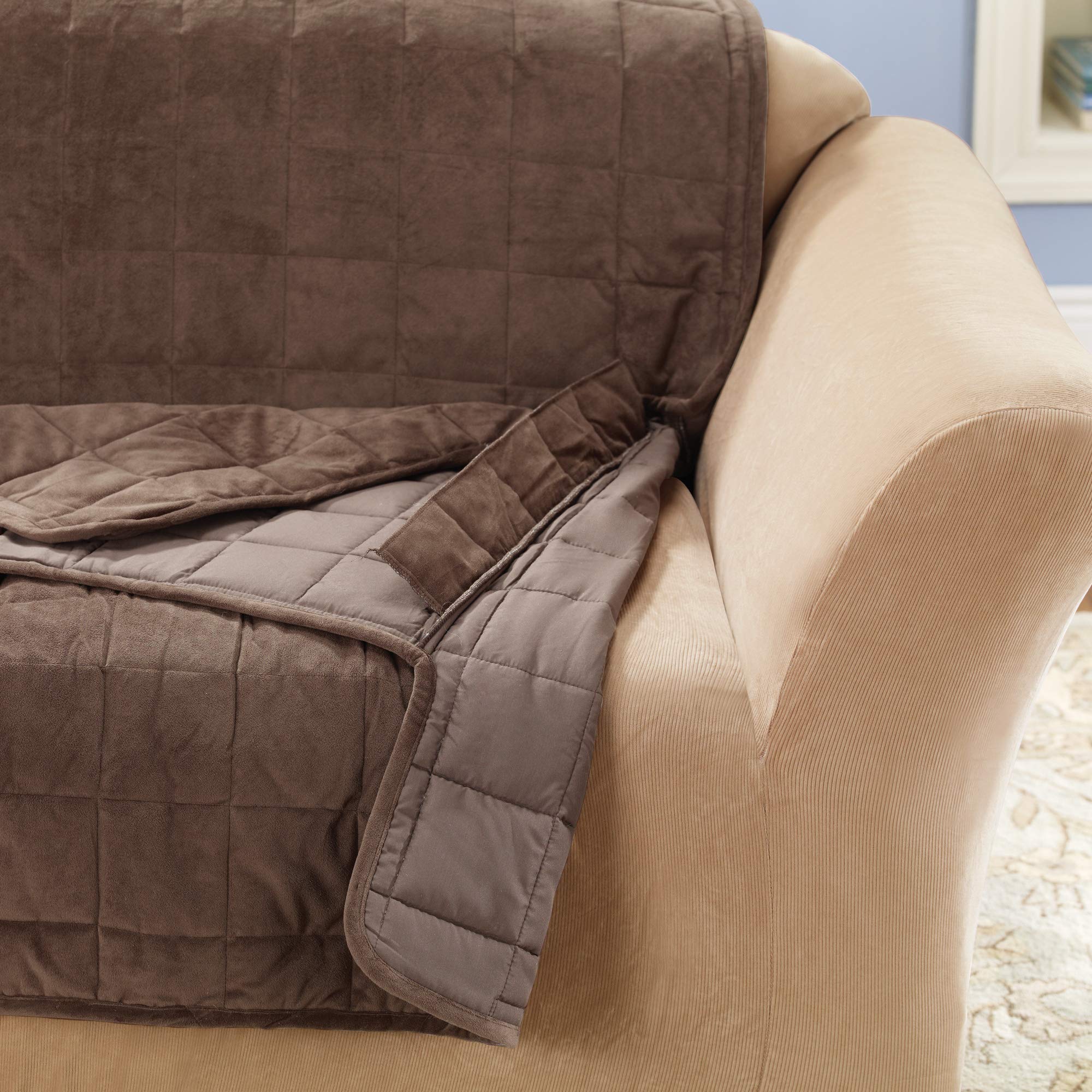 SureFit Deluxe Comfort Throw Cover - One Piece Machine Washable Pet Furniture Protector for Sofa (Chocolate Brown) - Perfect for Living Room, Bedroom & Pet-Friendly Homes