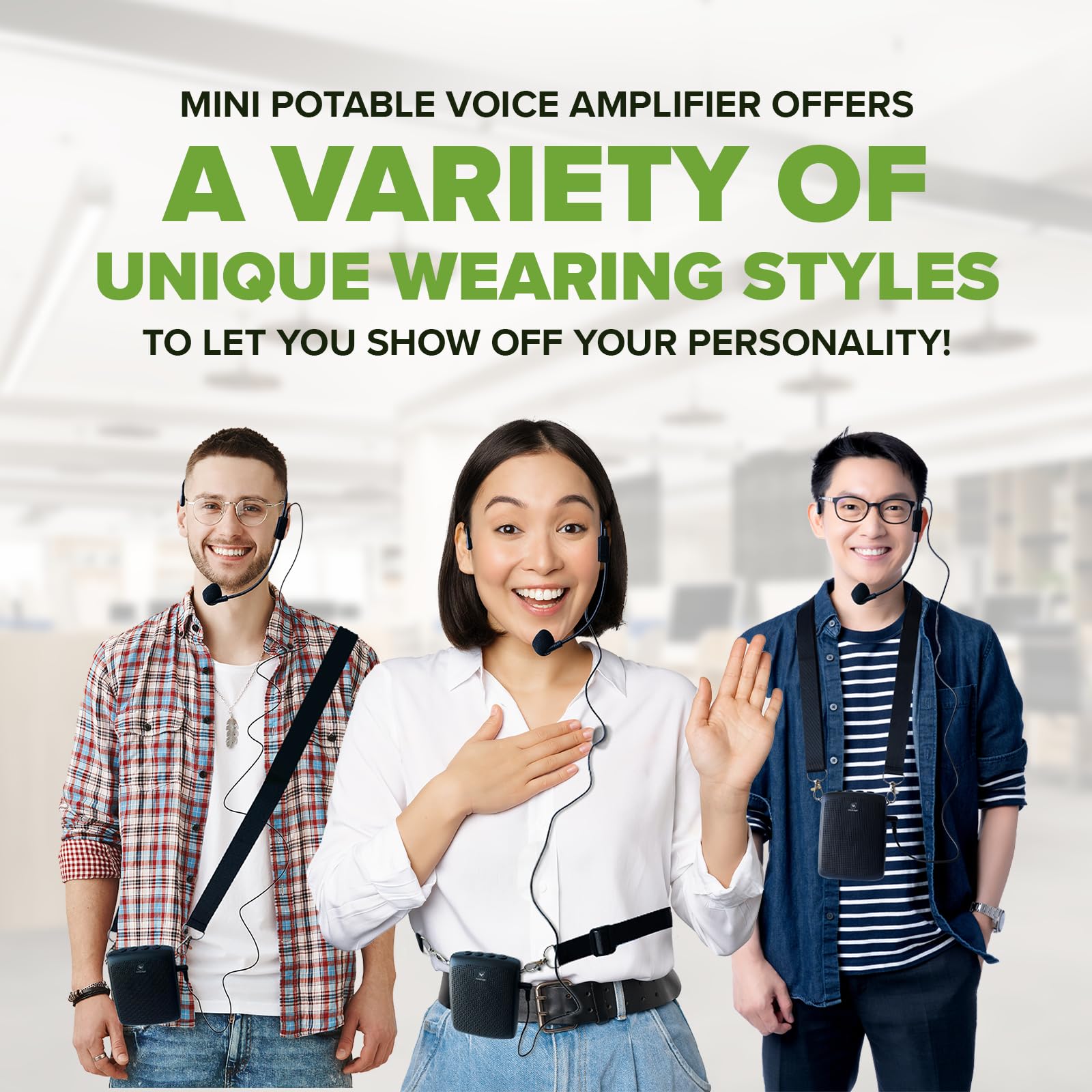 15W WB003 Personal Voice Amplifier with Wired Headset Mic - Portable Rechargeable Megaphone & Bluetooth PA System for Teachers (2600mAh) - Ideal for Classroom Teaching, Outdoor Activities & Teacher Gifts