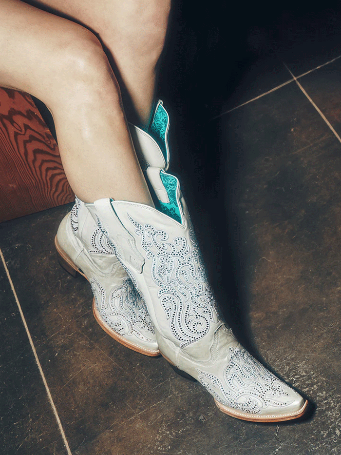 Corral C4103 Women's Western Boots with Embroidery & Crystal Overlay - White Cowgirl Boots for Rodeo, Country Dance & Casual Wear