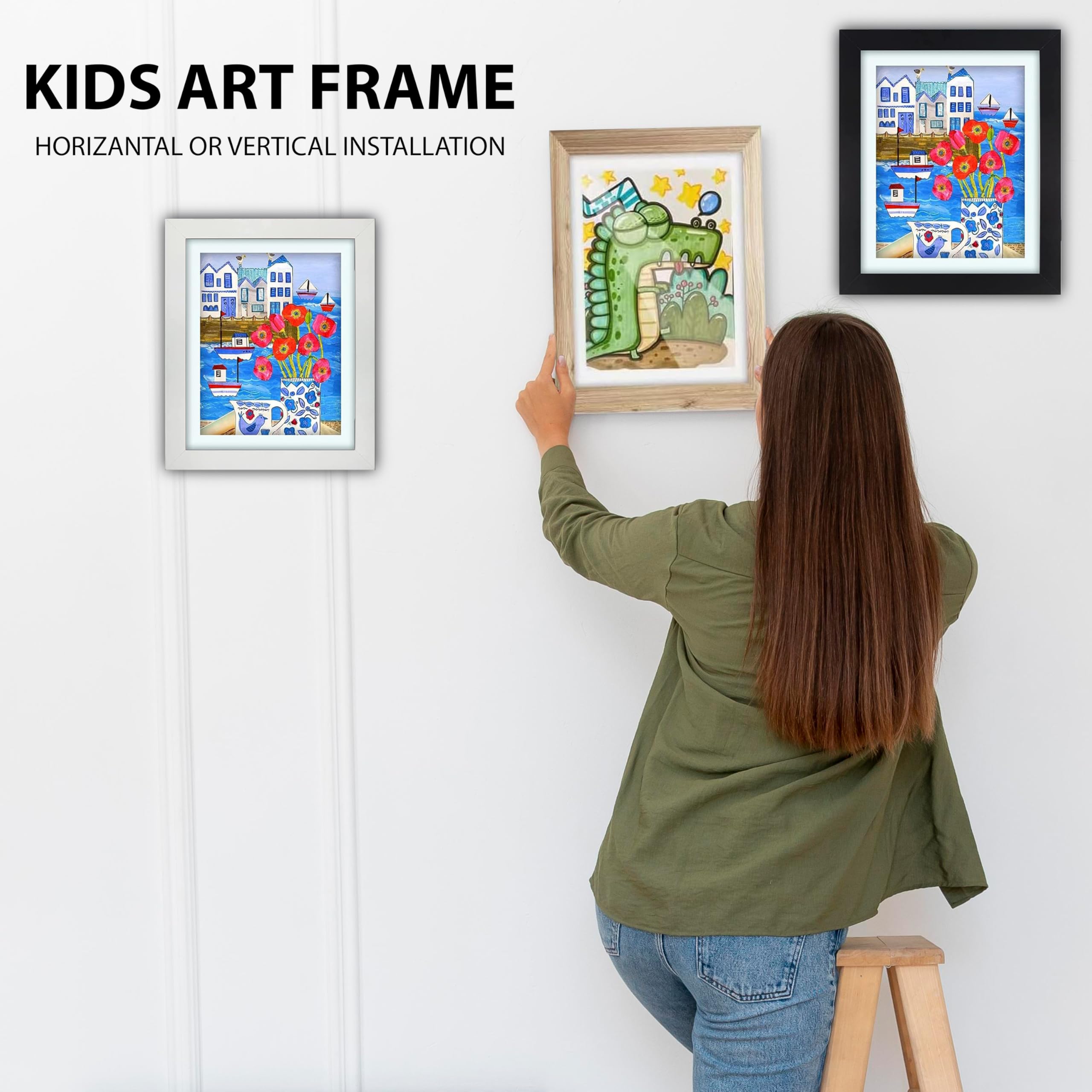 UFrame White Kids Art Frames with Stand - Front Opening Changeable Display for Children's Drawings & Paintings - Perfect for Nursery Decor, Classroom Art Displays & Kids Room Wall Decor