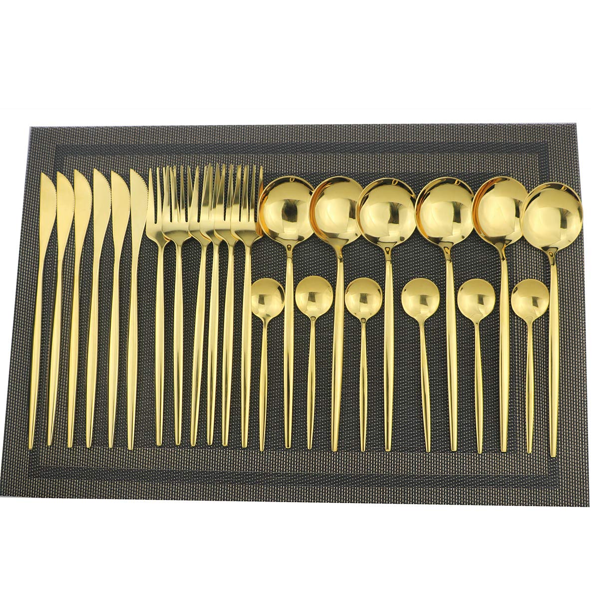 Premium Gugrida 24-Piece Silverware Set - 18/10 Stainless Steel Flatware Set with Mirror Polish (6 Forks, 6 Spoons, 6 Knives, 6 Teaspoons) - Durable Reusable Cutlery for Restaurants, Dinner Parties & Everyday Dining - Elegant Gold-Toned Utensils for Home & Hospitality Use