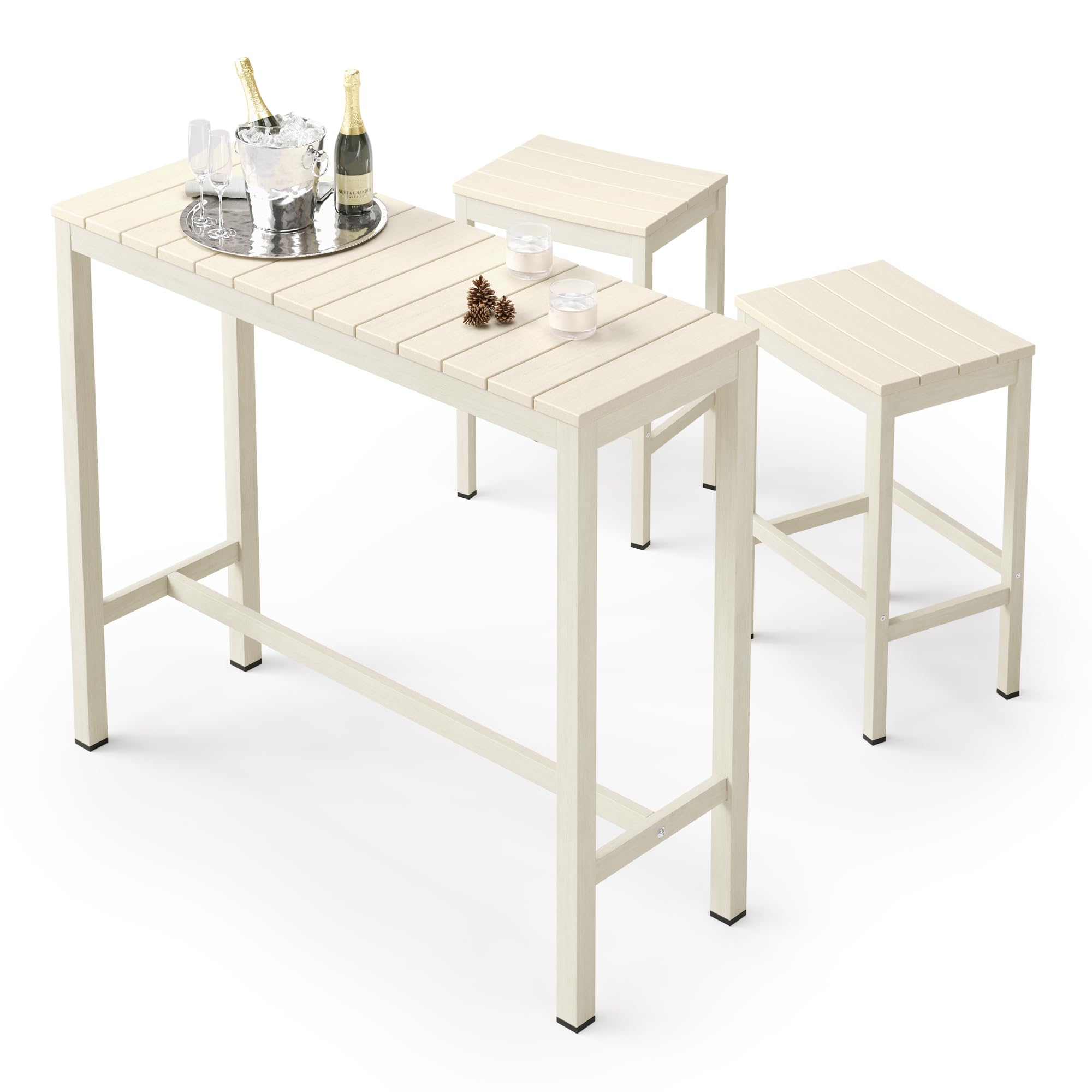 Outdoor Bar Height Table and Chairs Set - 3 Piece Patio Pub Set with 45