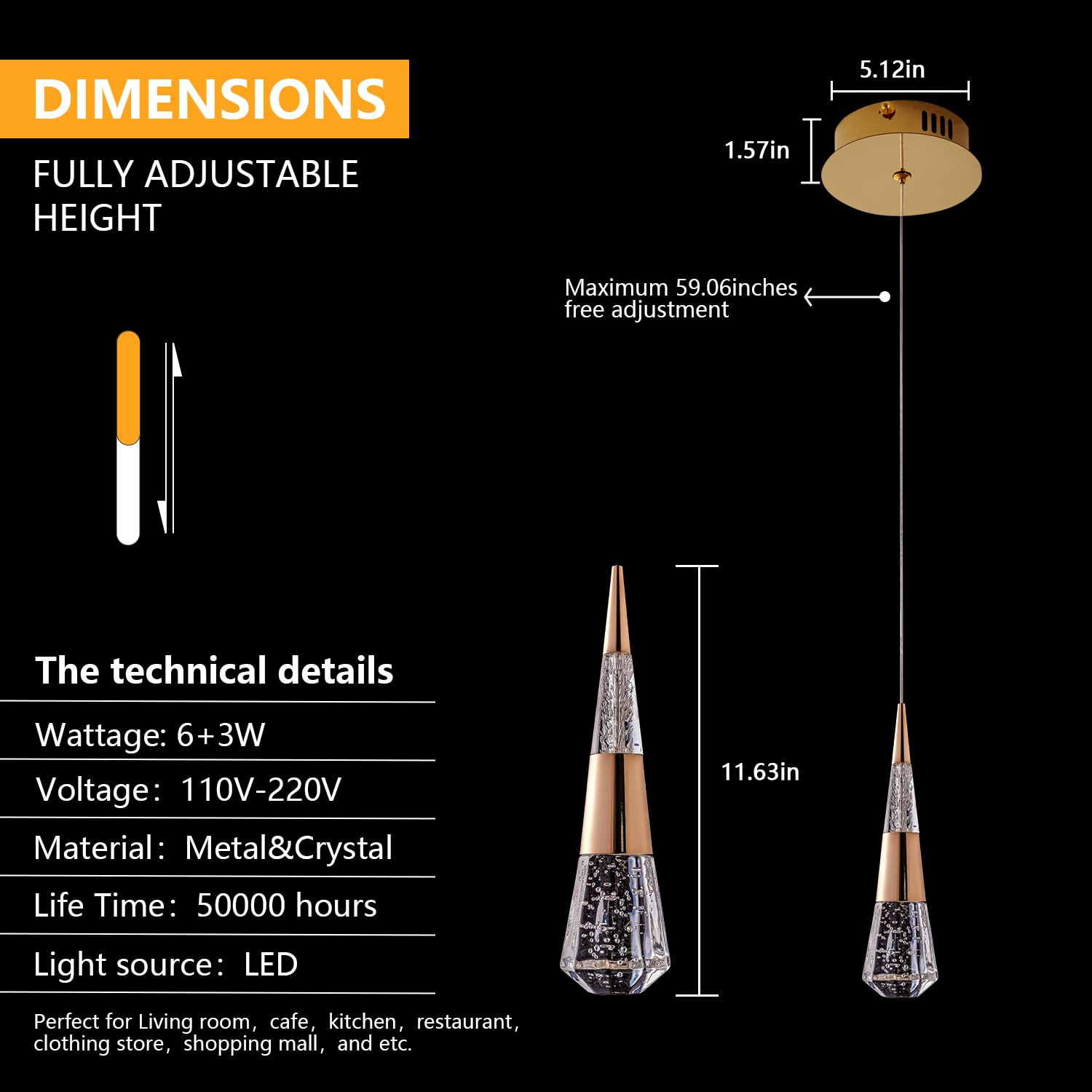 Modern Gold LED Pendant Lights 3-Pack - Kitchen Island & Dining Room Lighting