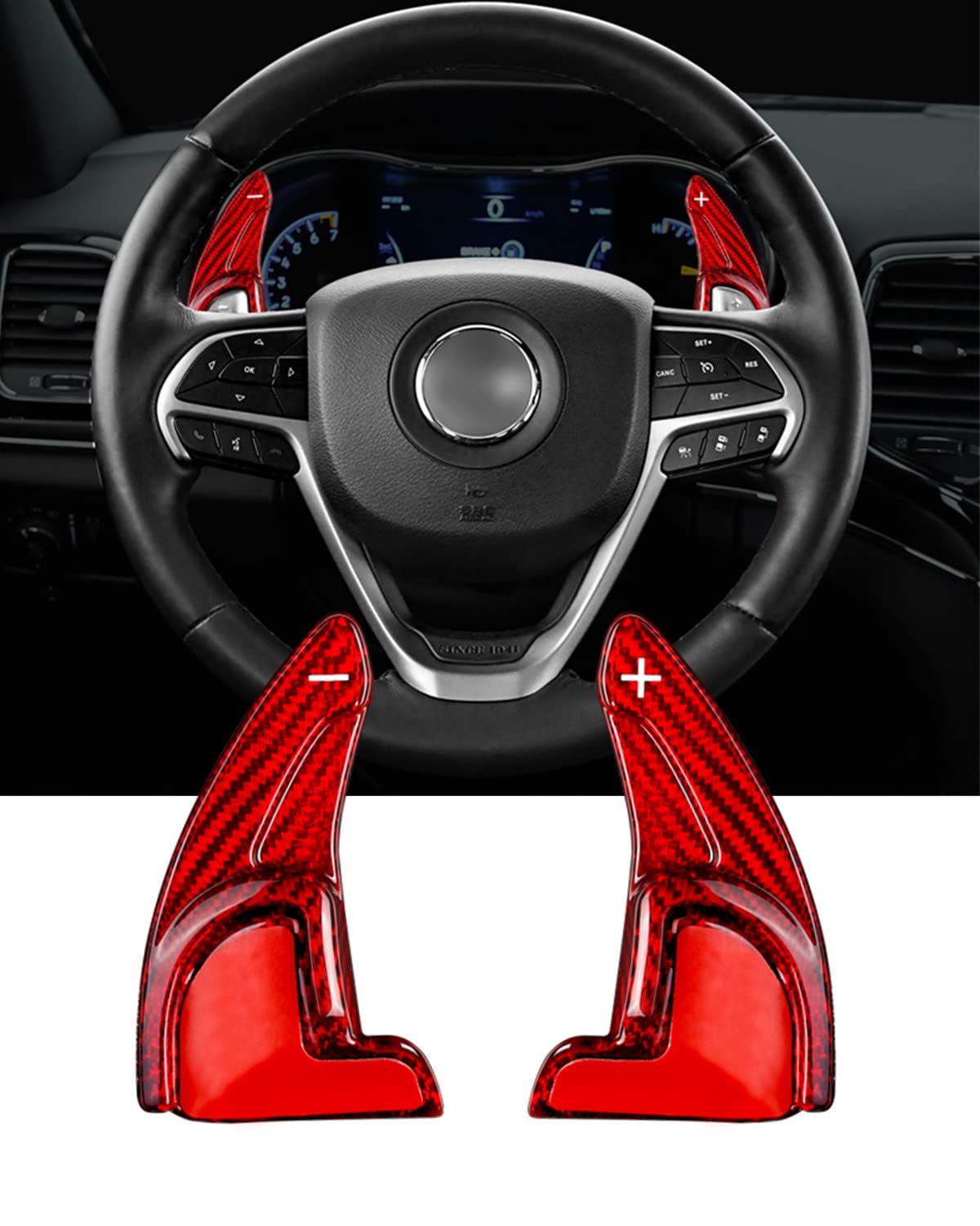 Carbon Fiber Paddle Shifters for Dodge Challenger, Charger, Durango RT & Scat Pack 2015-2020 | Jeep Grand Cherokee 2014-2020 | Interior Upgrade & Racing Style (Red) - Enhance Driving Experience & Performance