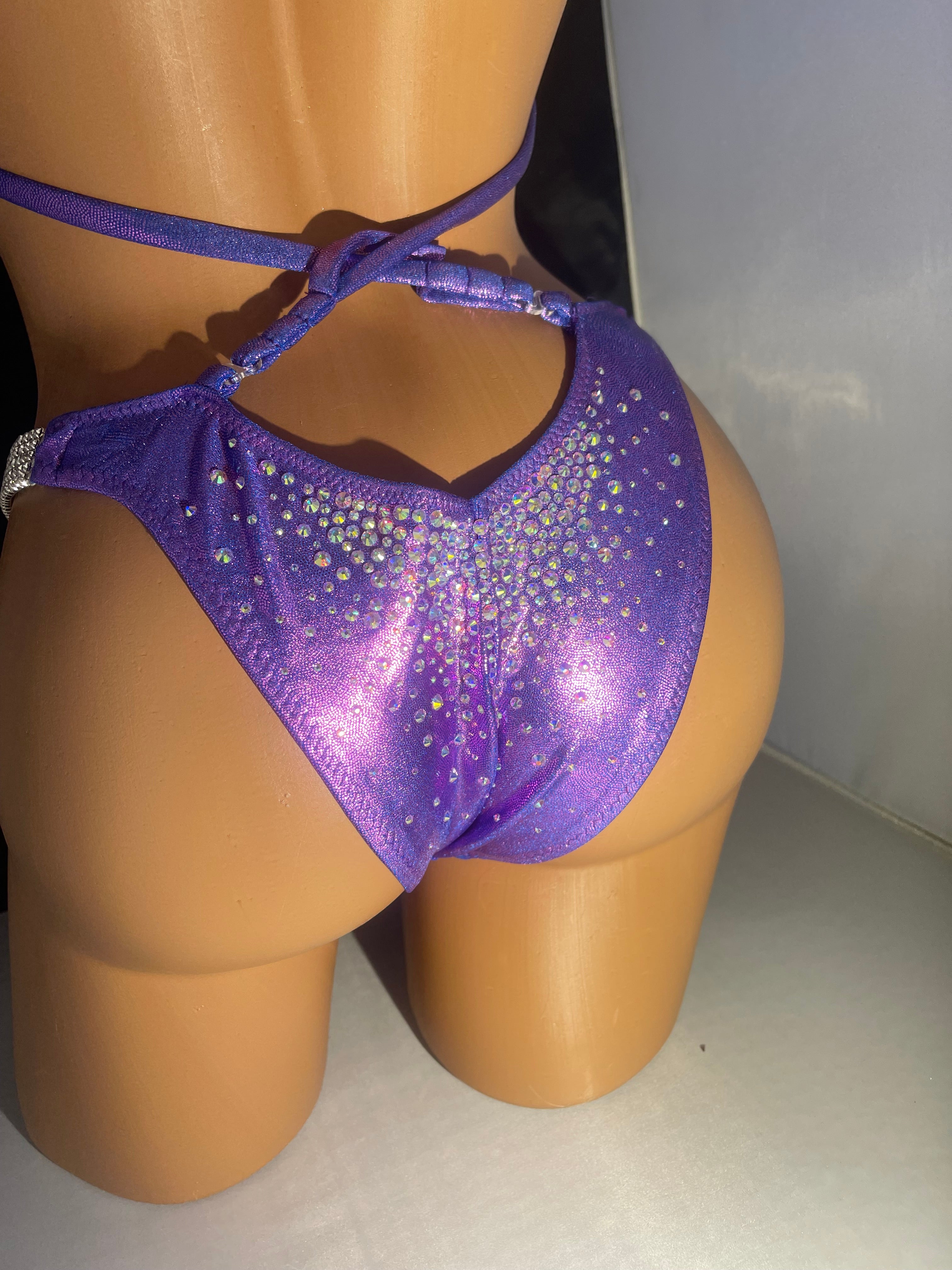 AP77 Stunning Purple & Pink Sheen Physique Competition Posing Suit - Perfect for Bodybuilding Shows, Fitness Contests & Stage Performances