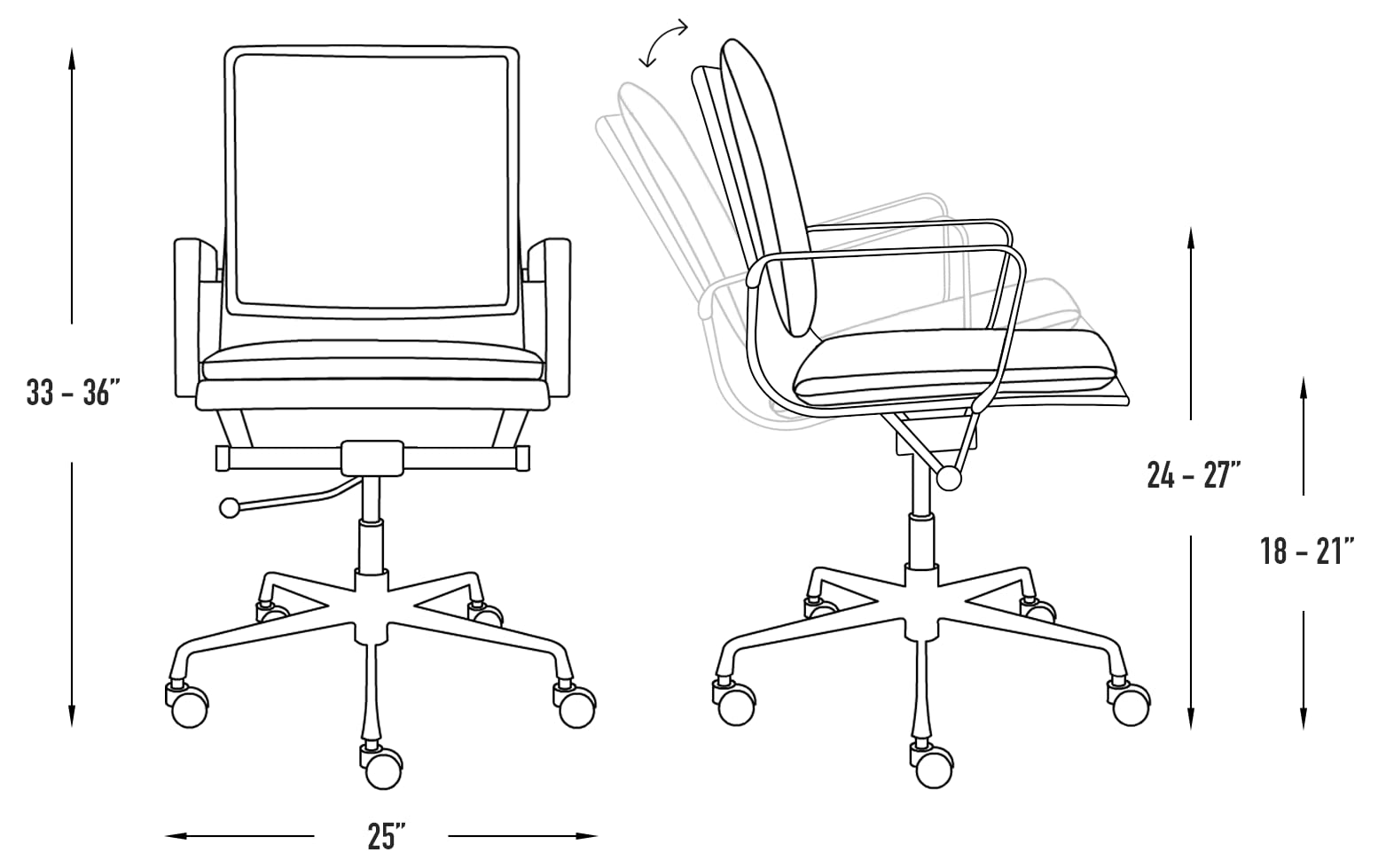 Laura Davidson Lexi II Mid Back Office Chair - Ergonomic Padded Desk Chair with Adjustable Armrests, 360° Swivel & Thick Cushion, Faux Leather Computer Chair for Home & Office Workspace - White