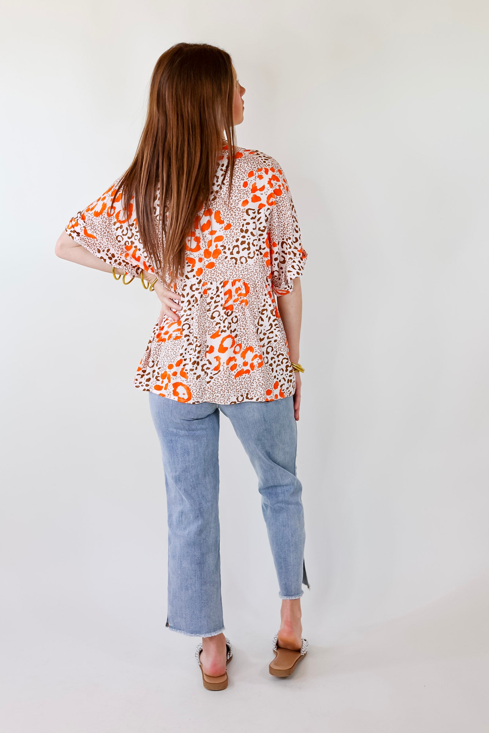 By Chance Leopard Print Short Sleeve Top with Floral Embroidery - Ivory Blouse for Women | Perfect for Casual Outings, Date Nights & Summer Fashion