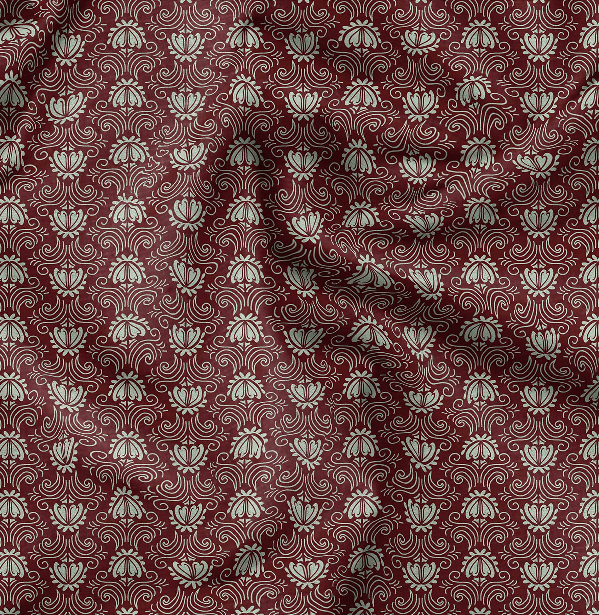 Soimoi Moss Georgette Red Fabric by The Yard - 42 Inch Wide Filigree Damask Print Material - Elegant Printed Fabric for Dresses, Scarves, Home Decor & DIY Projects